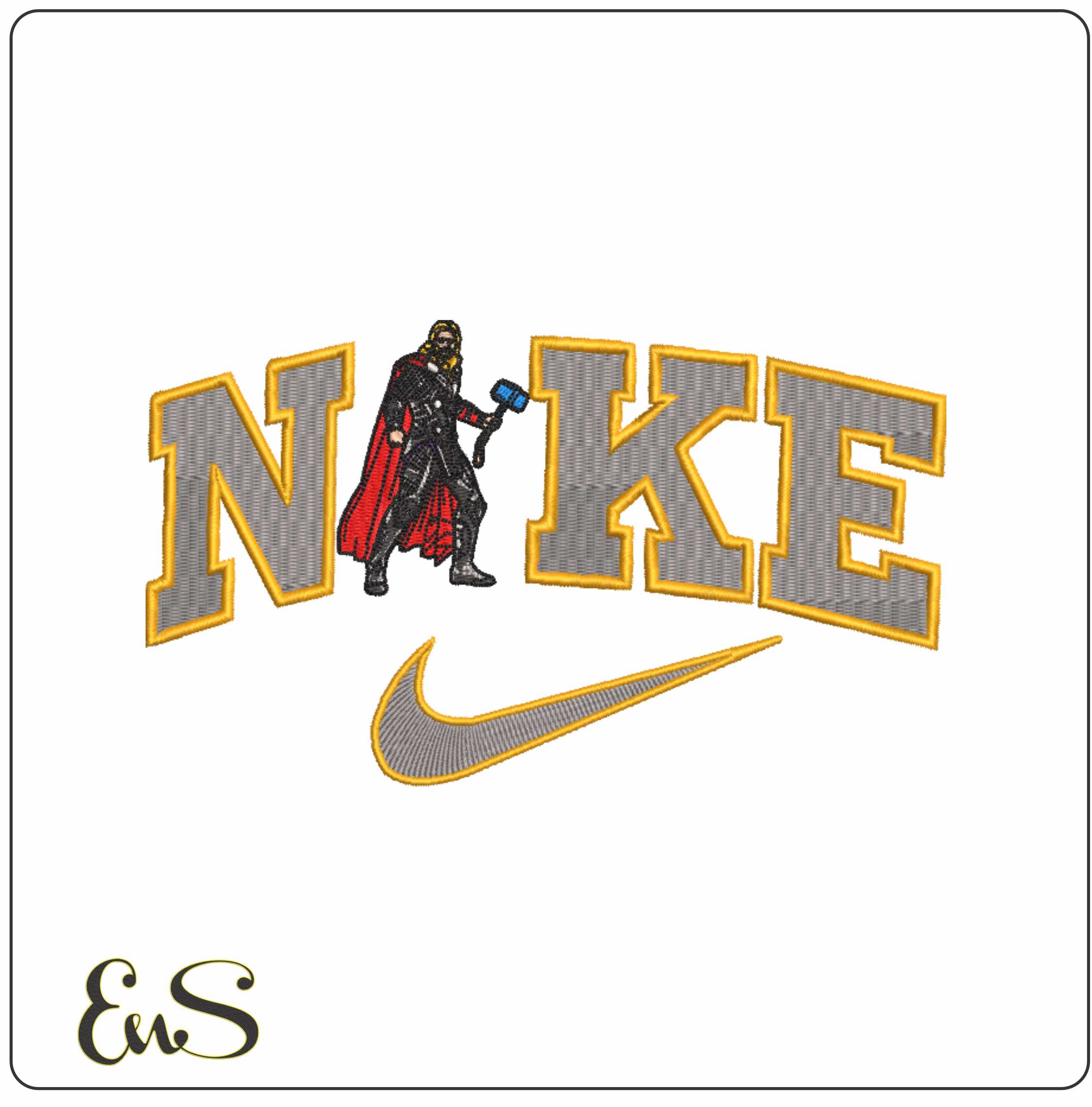 Nike Swoosh Marvel Thor - Nike embroidery design file - instant download in a frame