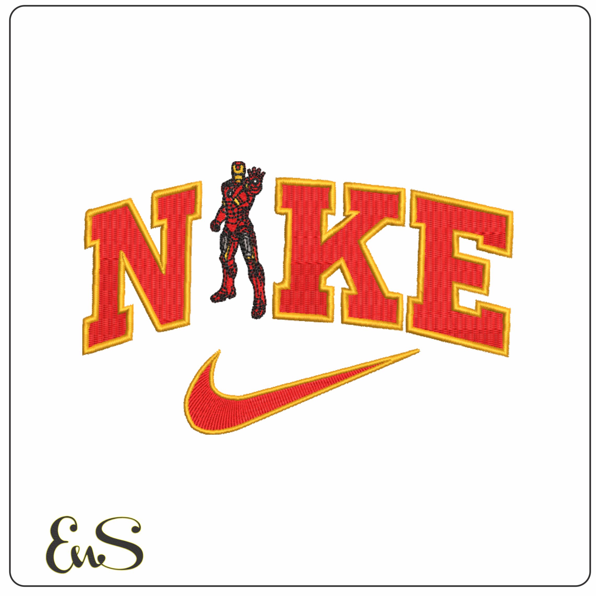 Nike Swoosh Marvel Ironman - Nike embroidery design file - instant download in a frame