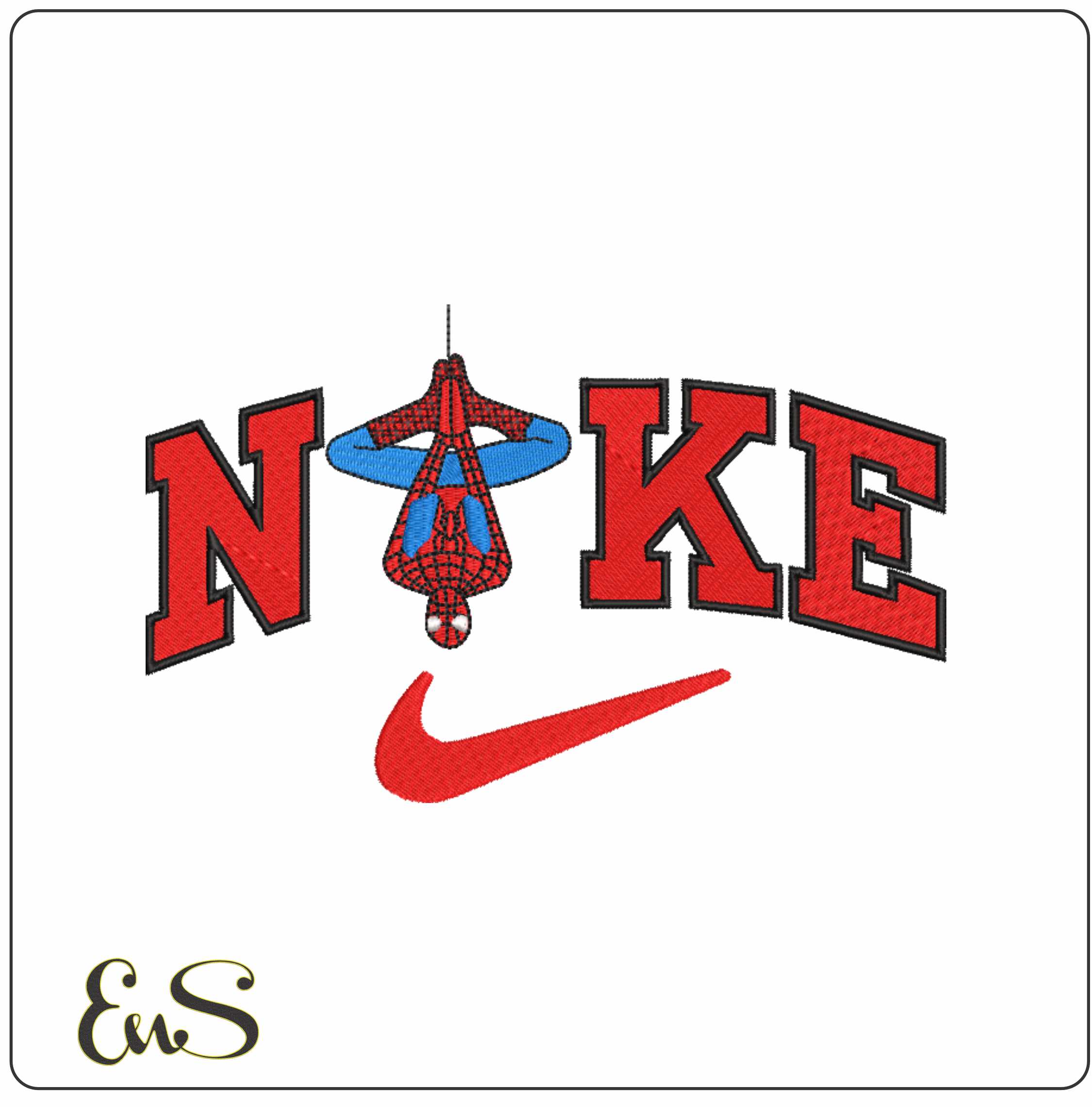 Nike Swoosh Marvel Spiderman Hanging - Nike embroidery design file - instant download in a frame