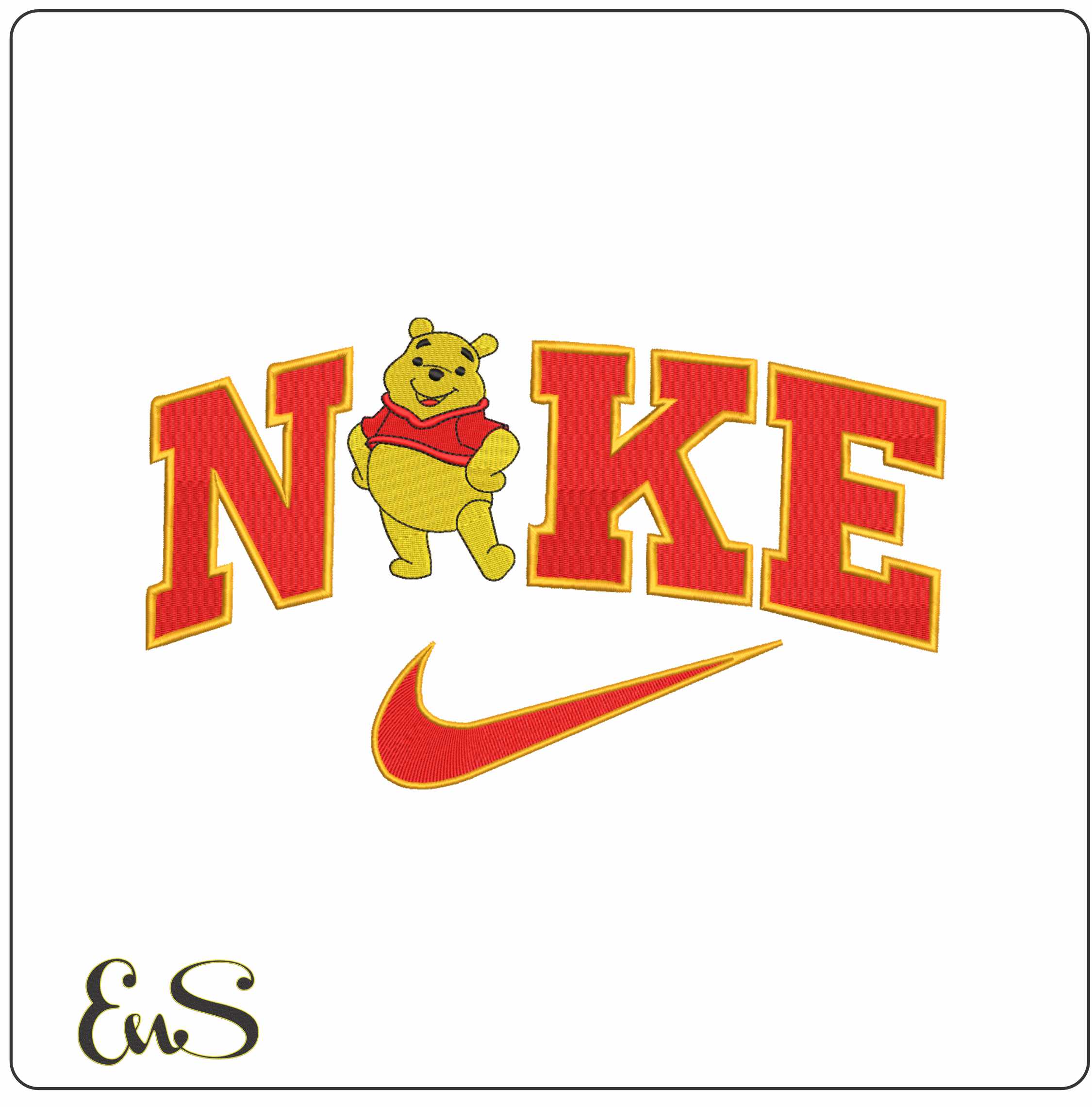 Nike Swoosh Winnie the Pooh - Nike embroidery design file - instant download in a frame