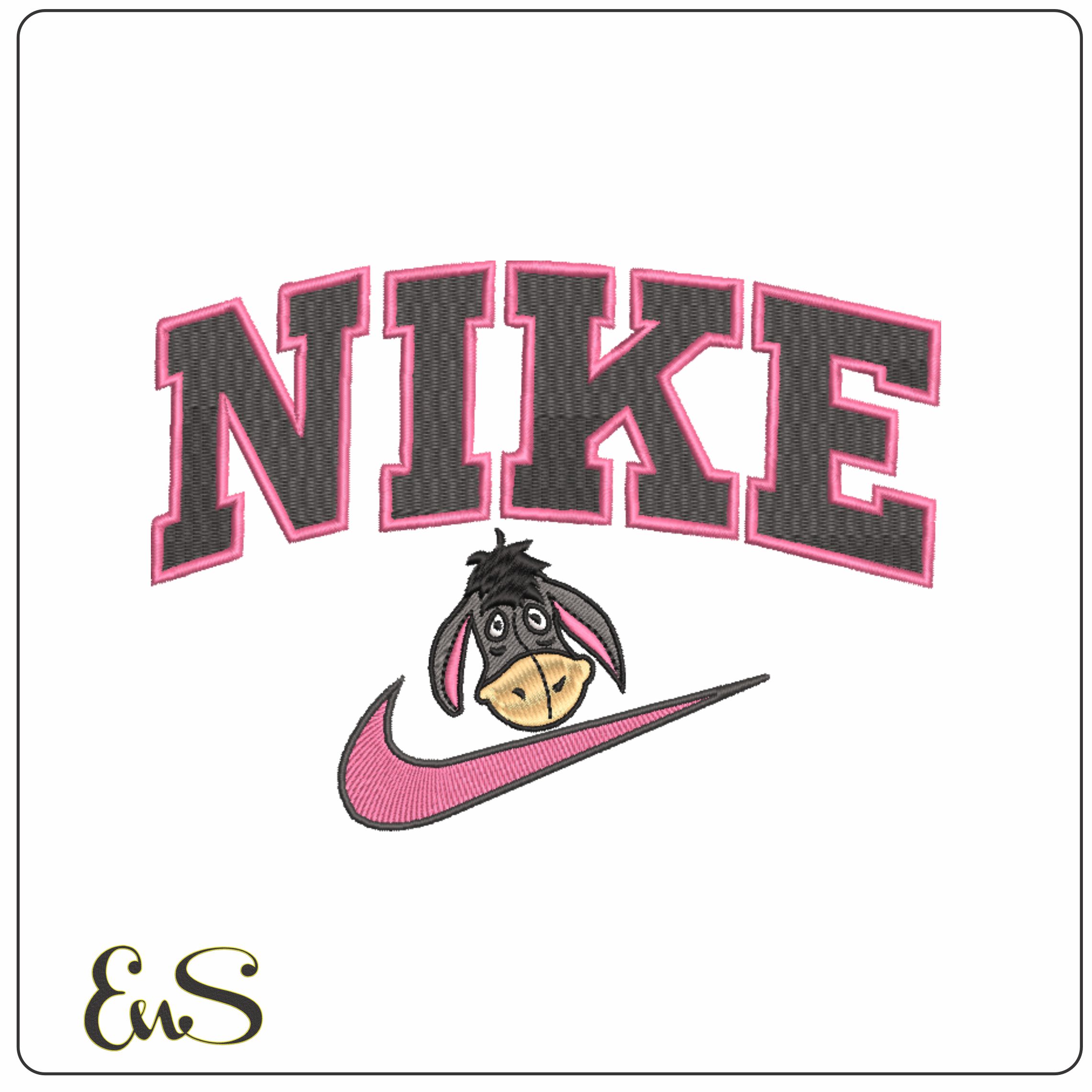 Nike Swoosh Eeyore Head - Nike embroidery design file - instant download in a frame