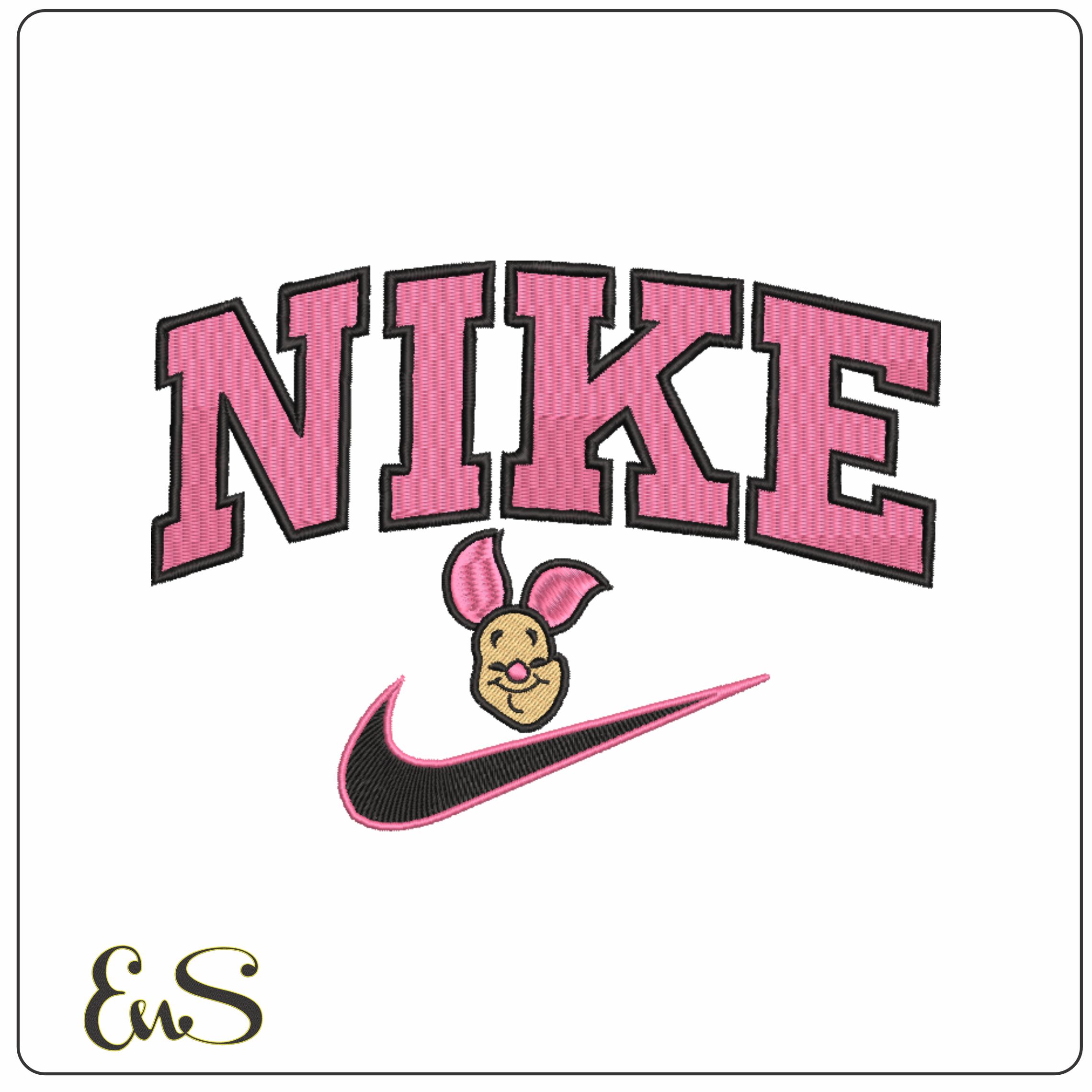 Nike Swoosh Piglet Head - Nike embroidery design file - instant download in a frame