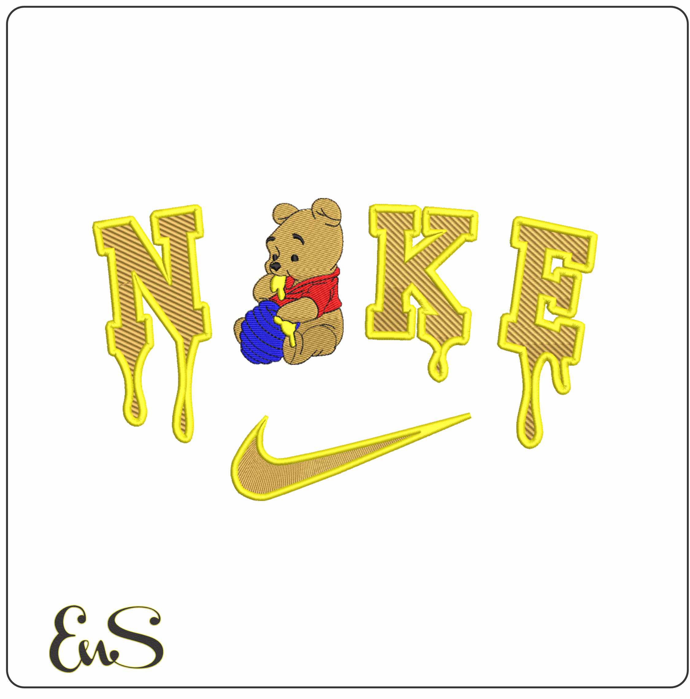 Nike Swoosh Winnie the Pooh Honey Drip - Nike embroidery design file - instant download in a frame