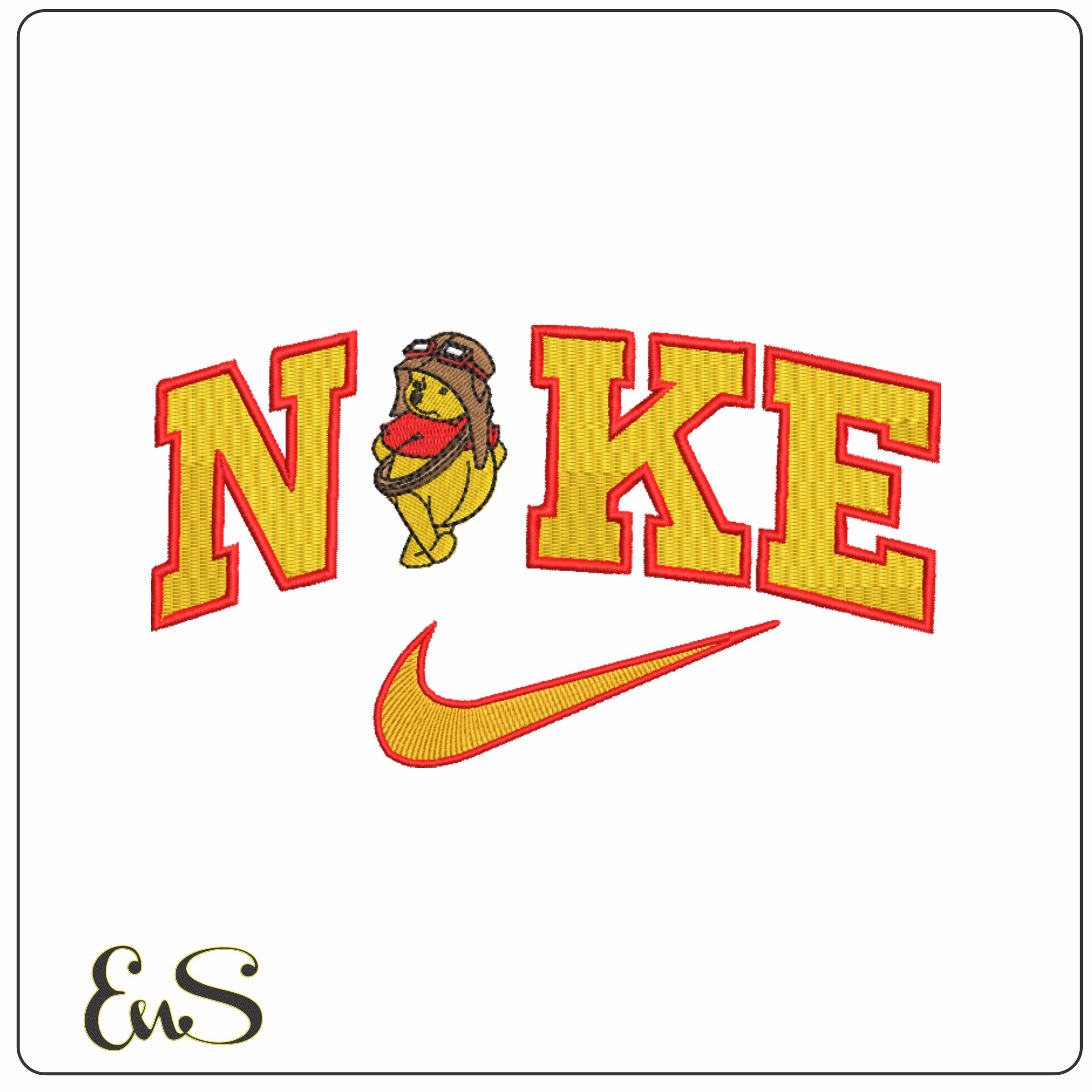 Nike Swoosh Winnie the Pooh Hunter - Nike embroidery design file - instant download in a frame