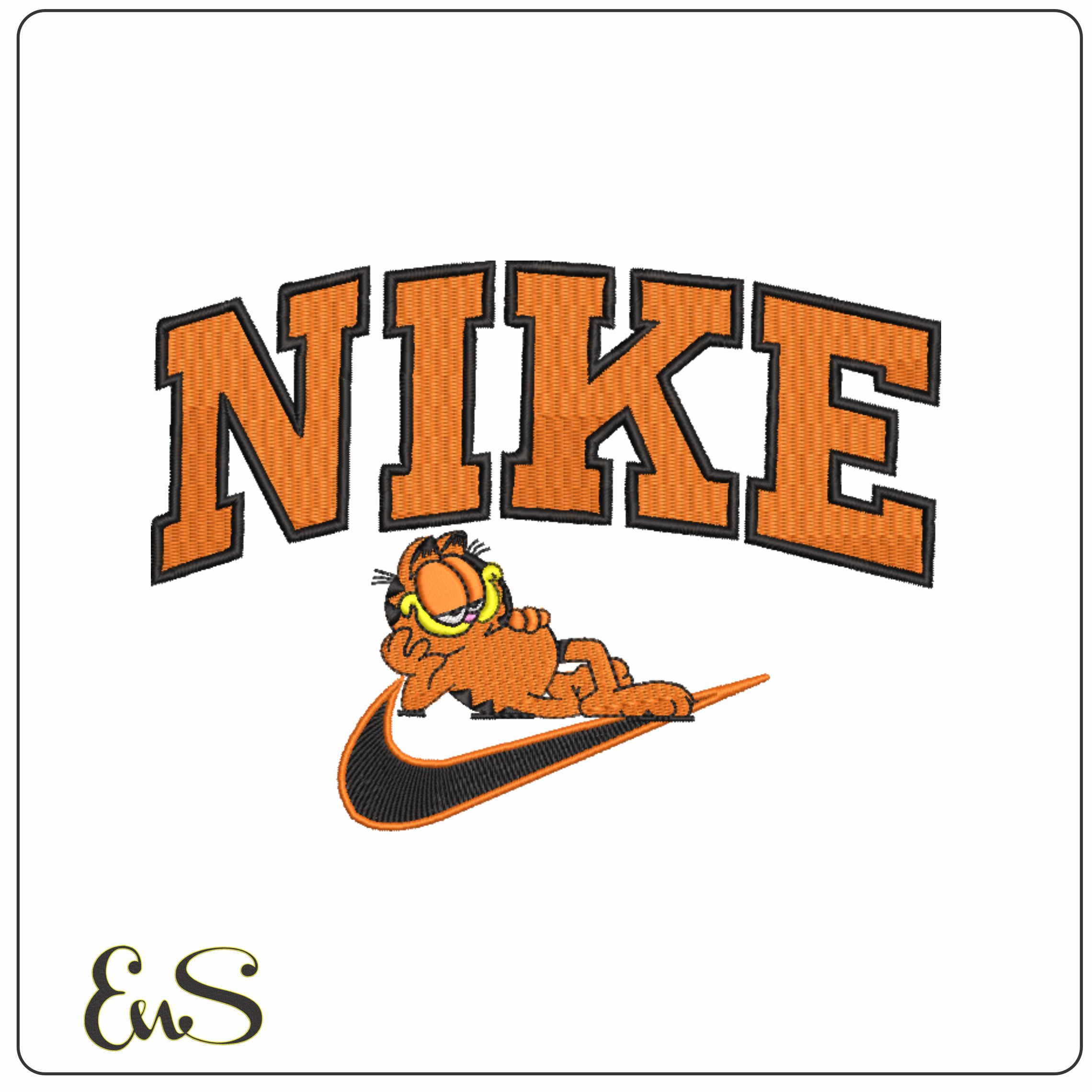 Nike Swoosh Garfield - Nike embroidery design file - instant download in a frame