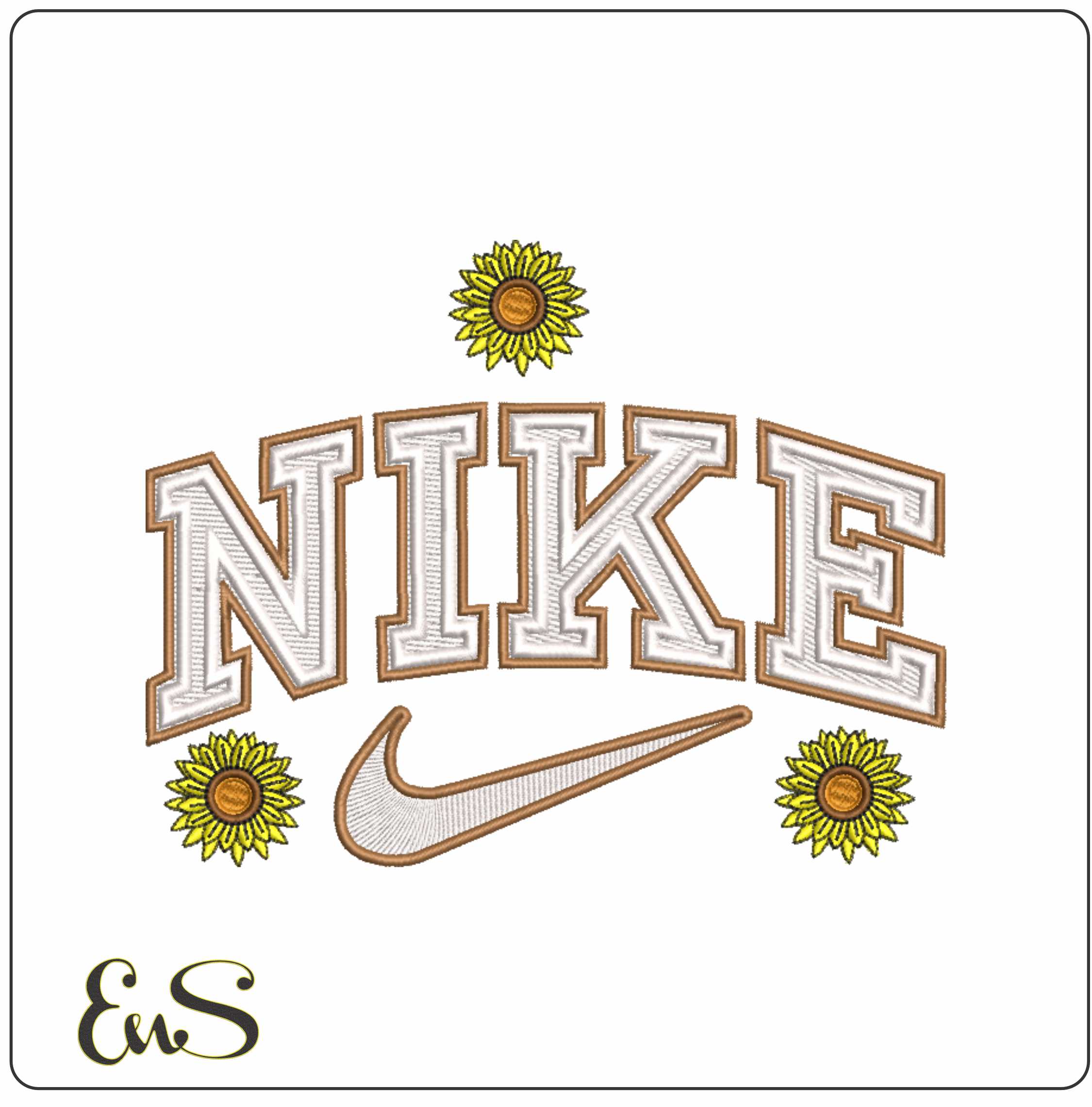 Nike Swoosh Sunflower - Nike embroidery design file - instant download in a frame