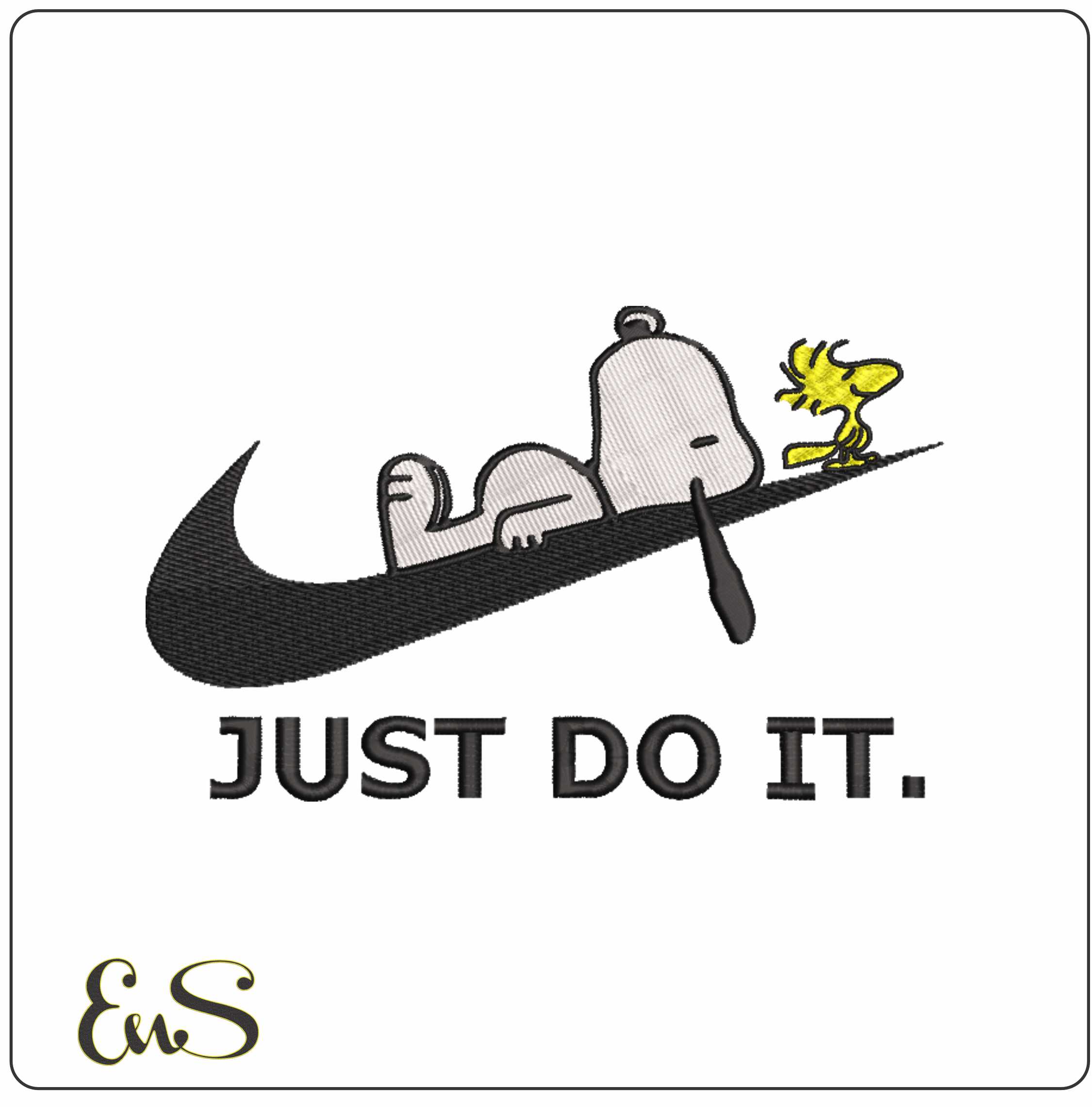 Nike Swoosh Snoopy Just Do it - Nike embroidery design file - instant download in a frame