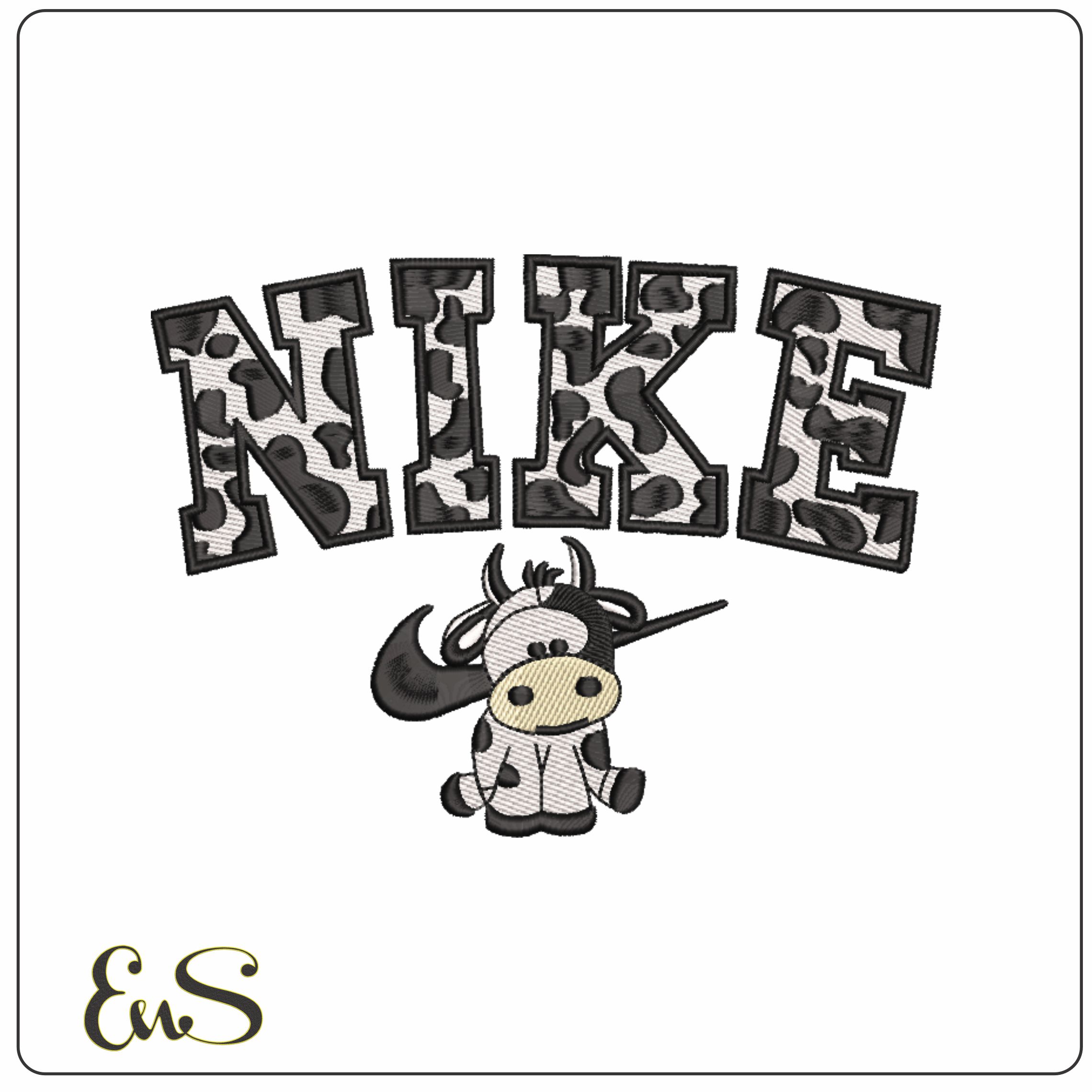 Nike Swoosh Cow - Nike embroidery design file - instant download in a frame