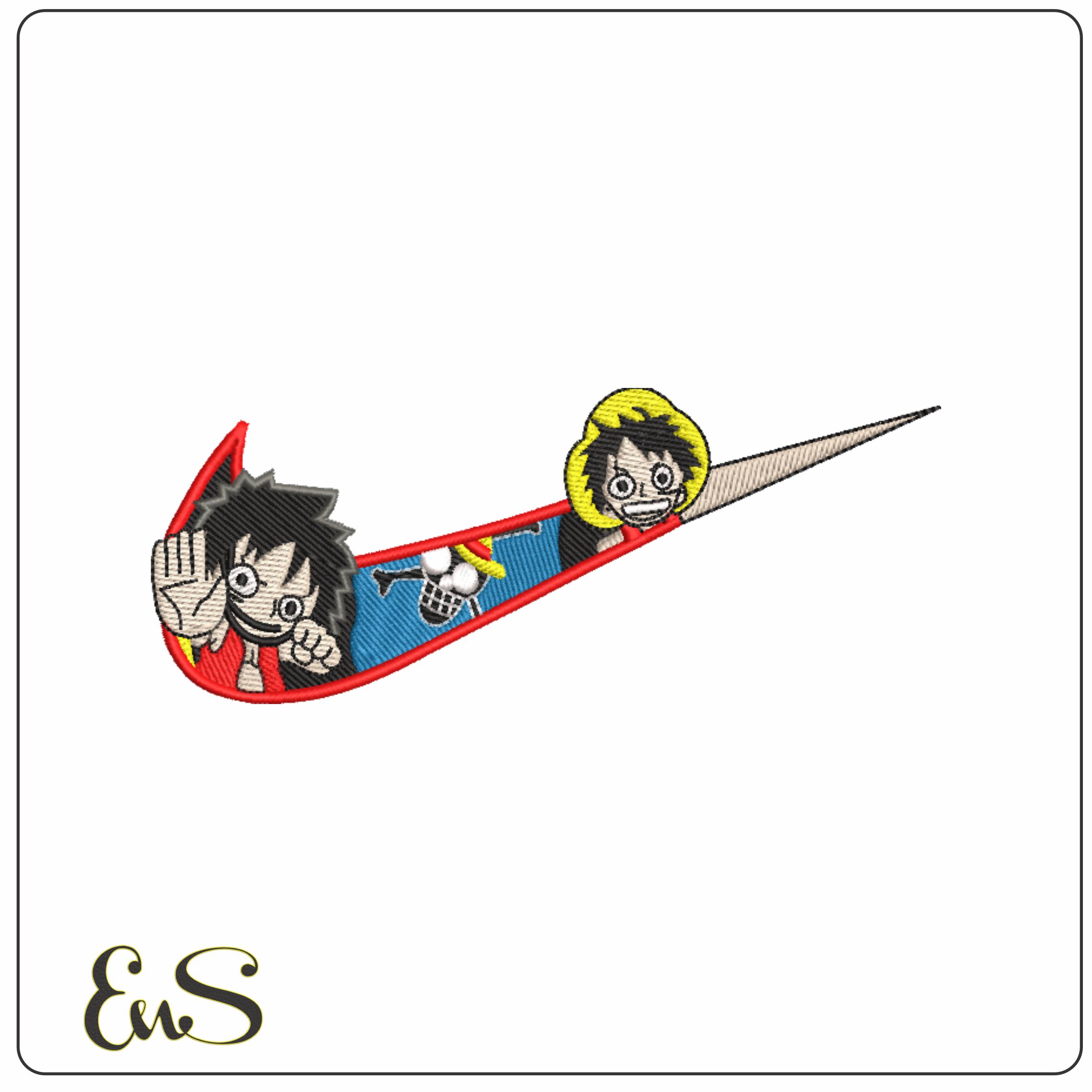 Nike Swoosh Luffy Gear 5 - Nike embroidery design file - instant download in a frame