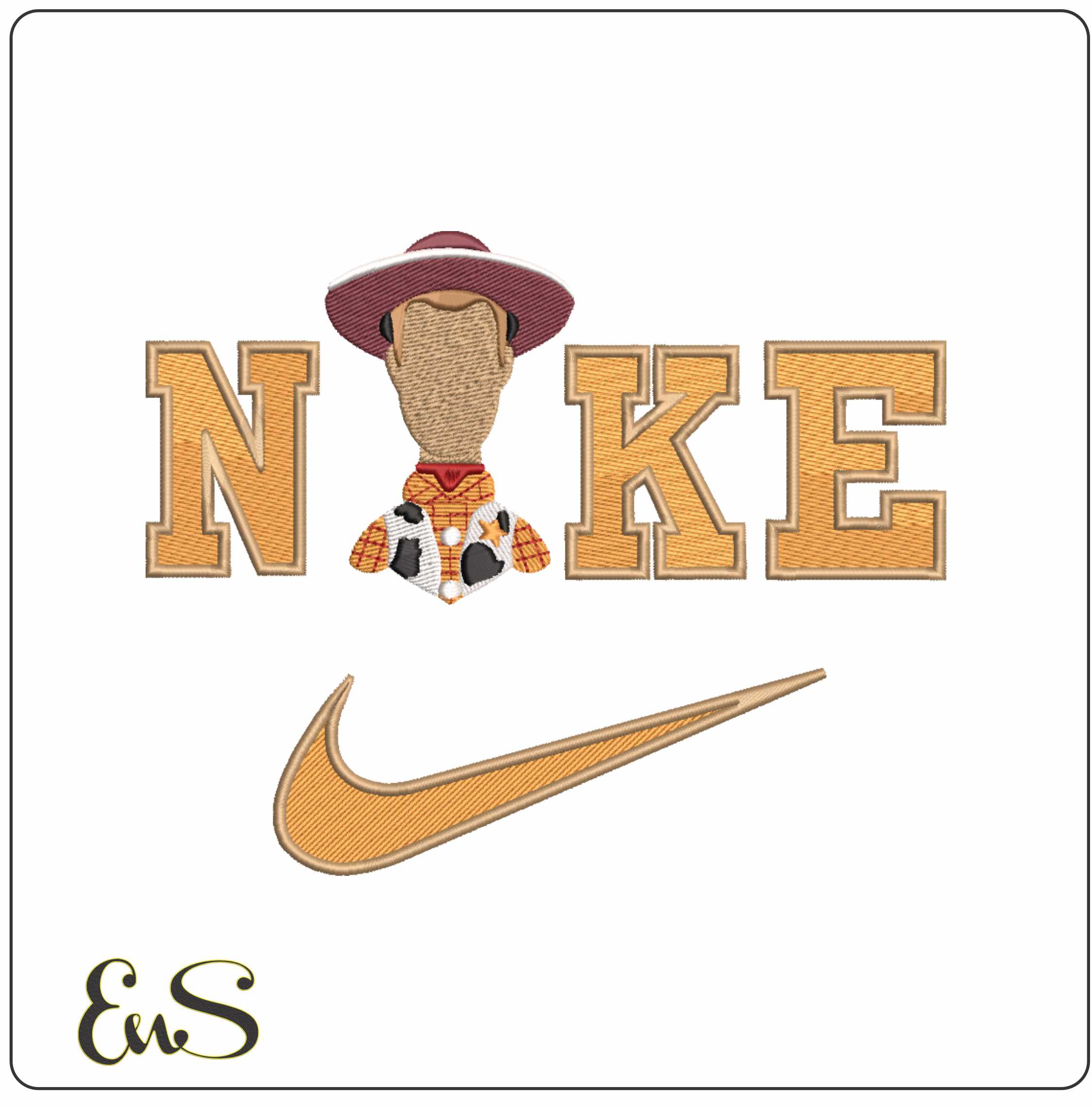 Nike Swoosh Woody Head - Nike Toy Story embroidery design file - instant download in a frame