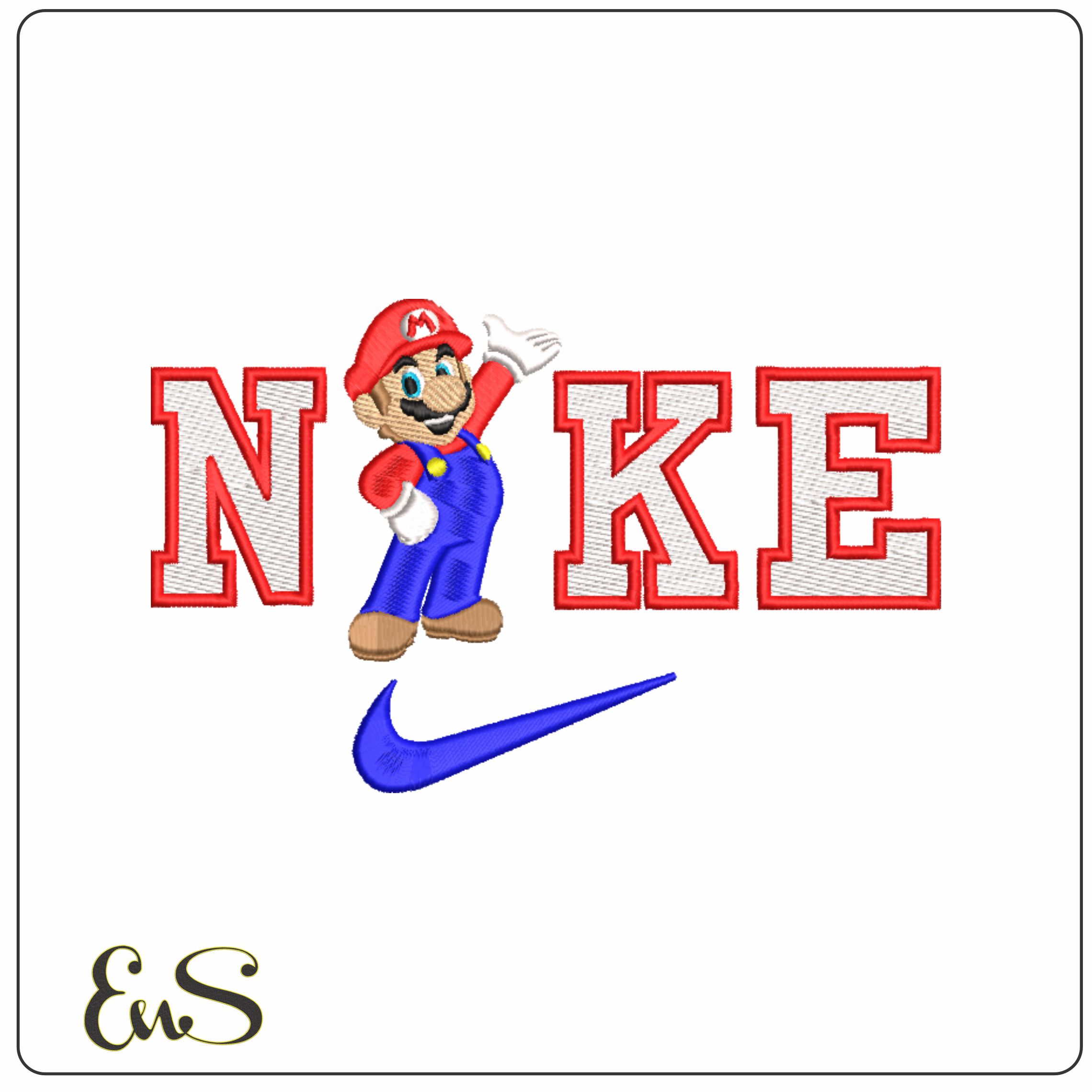 Nike Swoosh Super Mario Nintendo - Nike embroidery design file - instant download in a frame