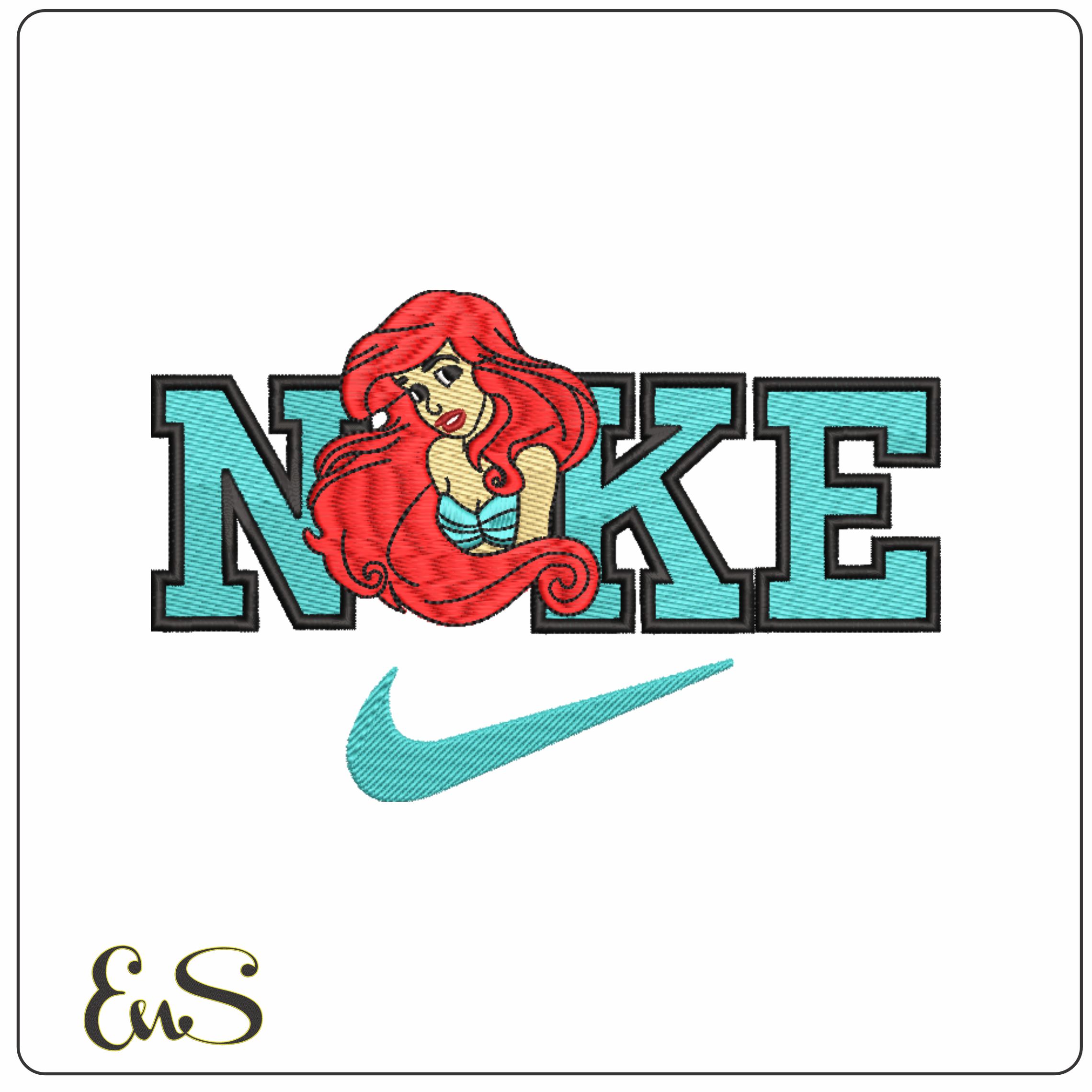Nike Swoosh Disney Little Mermaid Ariel - Nike embroidery design file - instant download in a frame