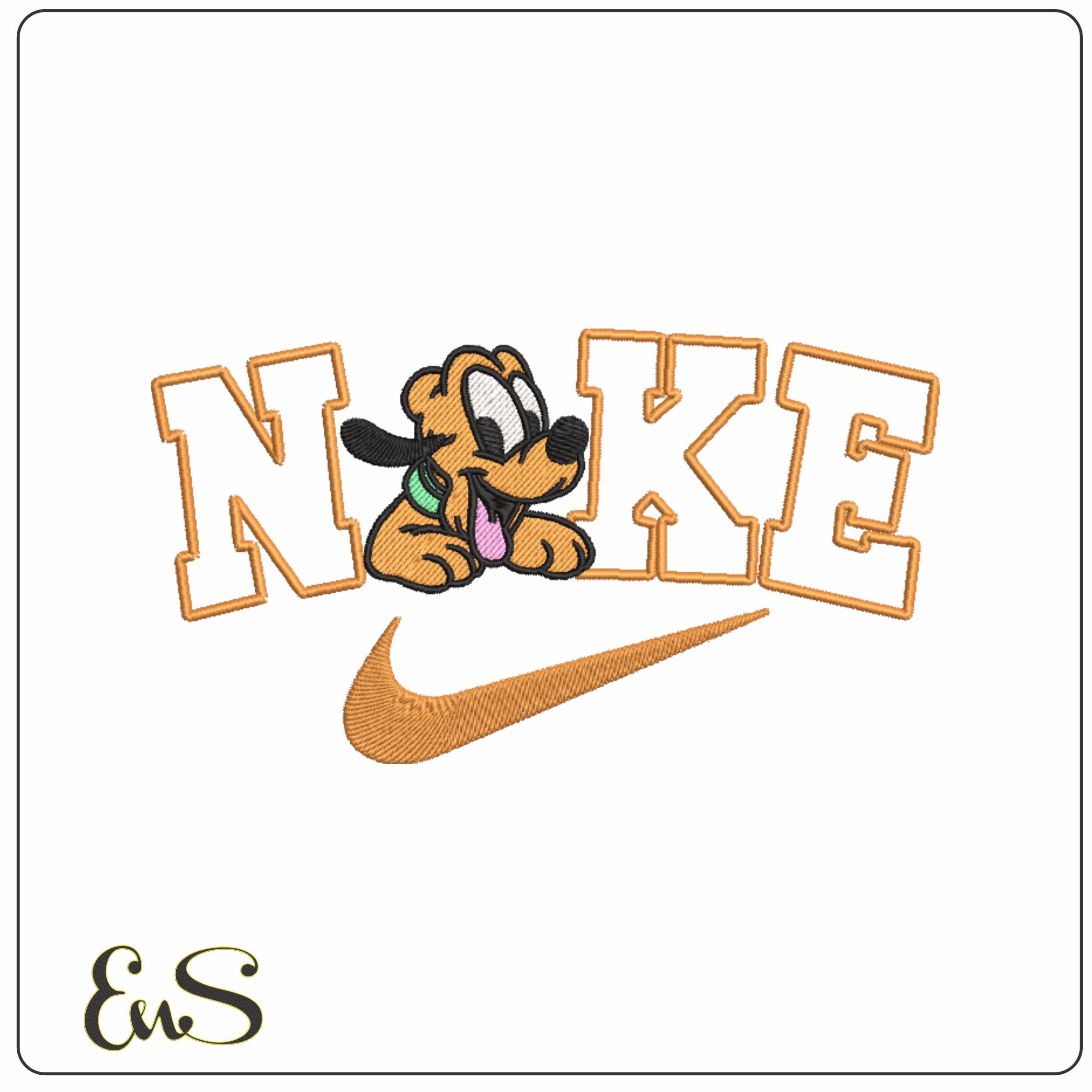 Nike Swoosh Pluto Junior Pup - Nike Mickey Mouse embroidery design file - instant download in a frame
