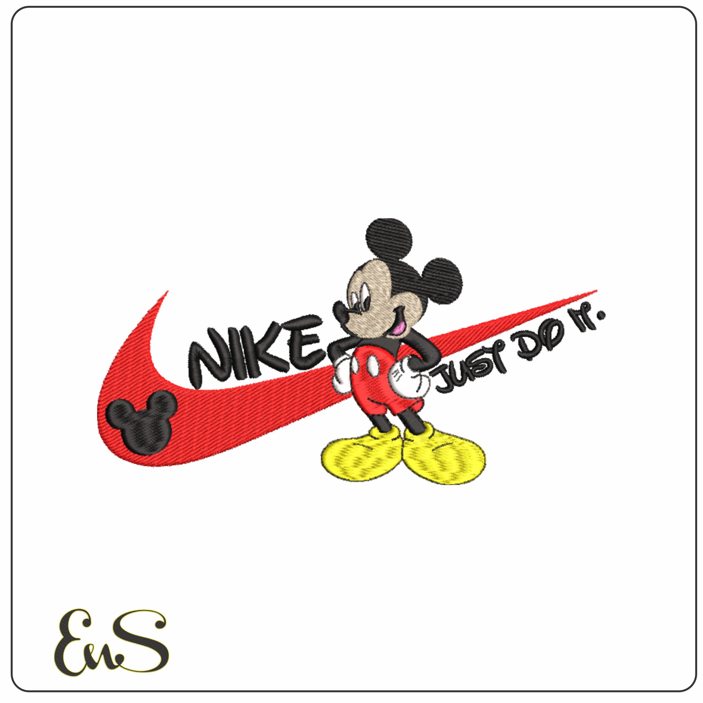 Nike Swoosh Mickey Mouse Just Dot It - Nike Mickey Mouse embroidery design file - instant download in a frame
