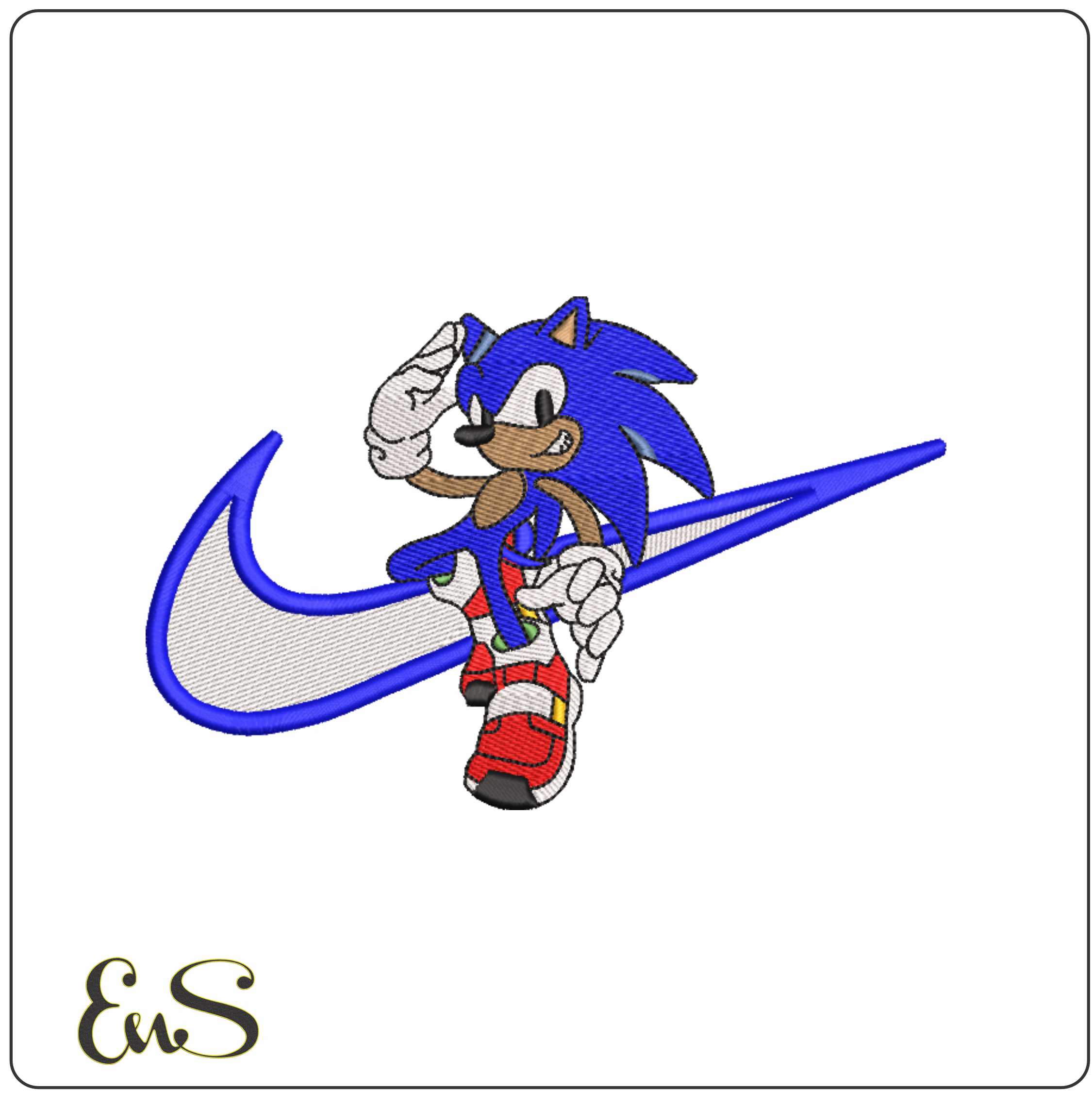 Nike Swoosh Sonic the Hedgehog - Nike embroidery design file - instant download in a frame