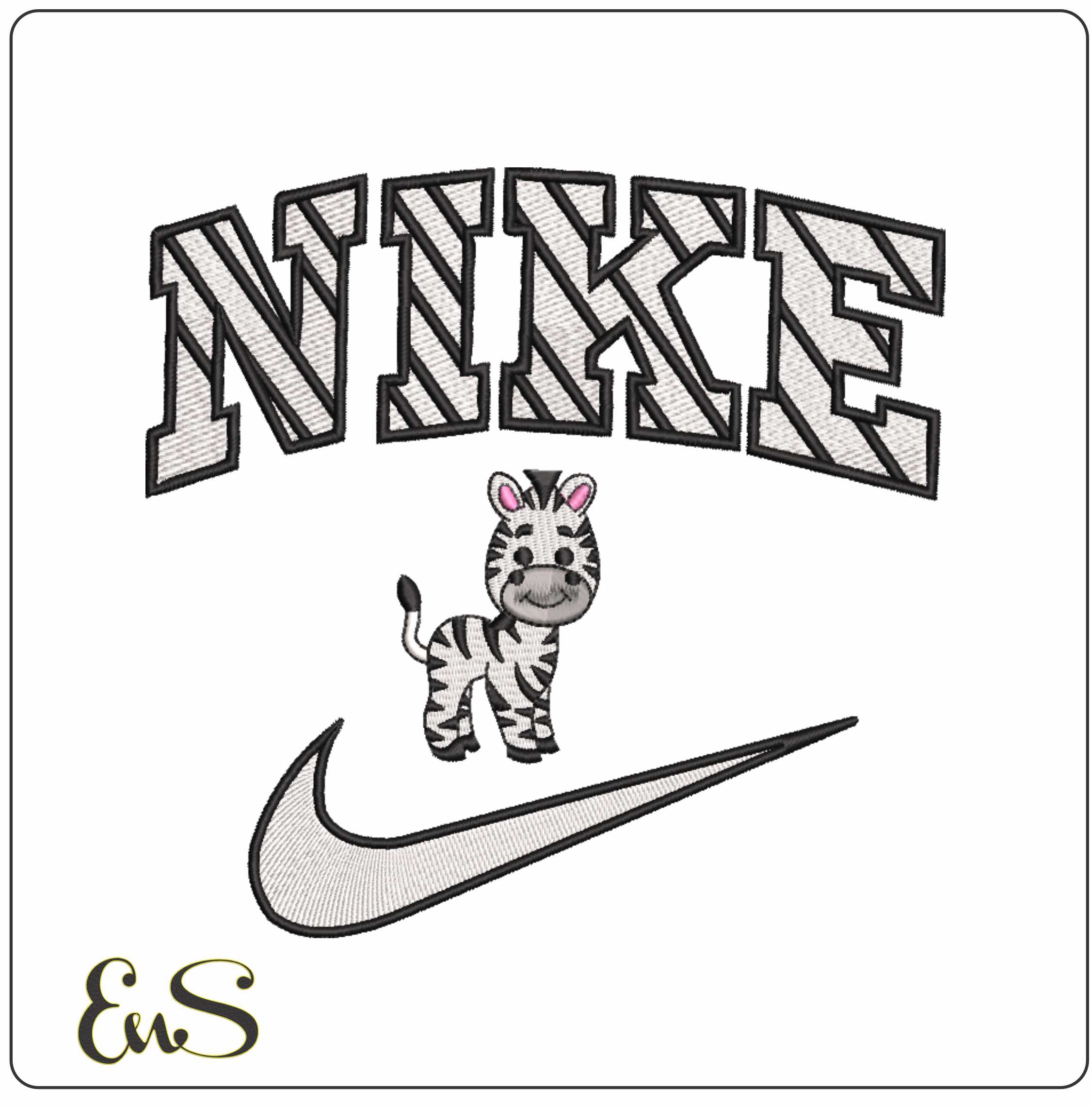 Nike Swoosh Cute Zebra - Nike embroidery design file - instant download in a frame