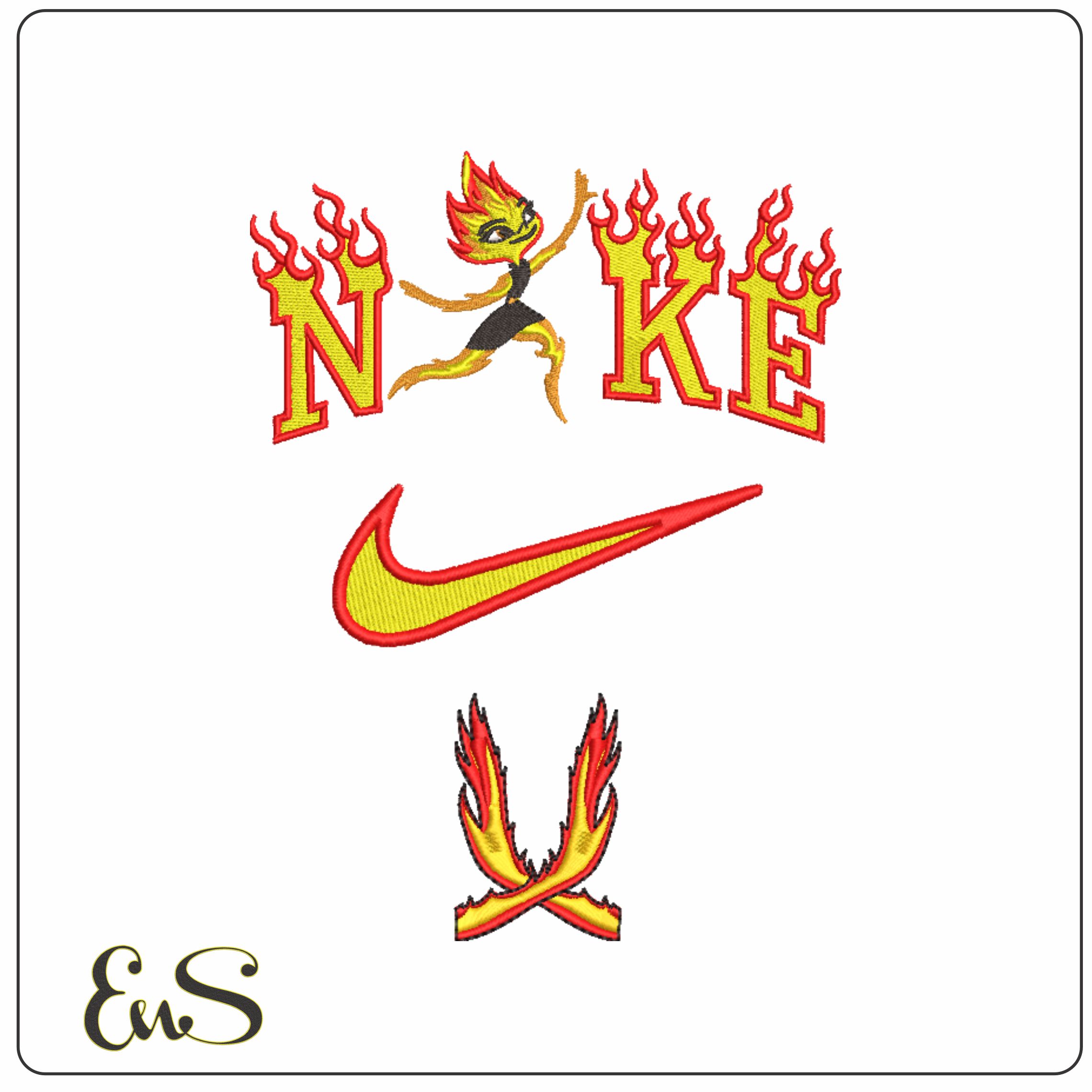 Nike Swoosh Elemental Fire - Nike embroidery design file - instant download in a frame