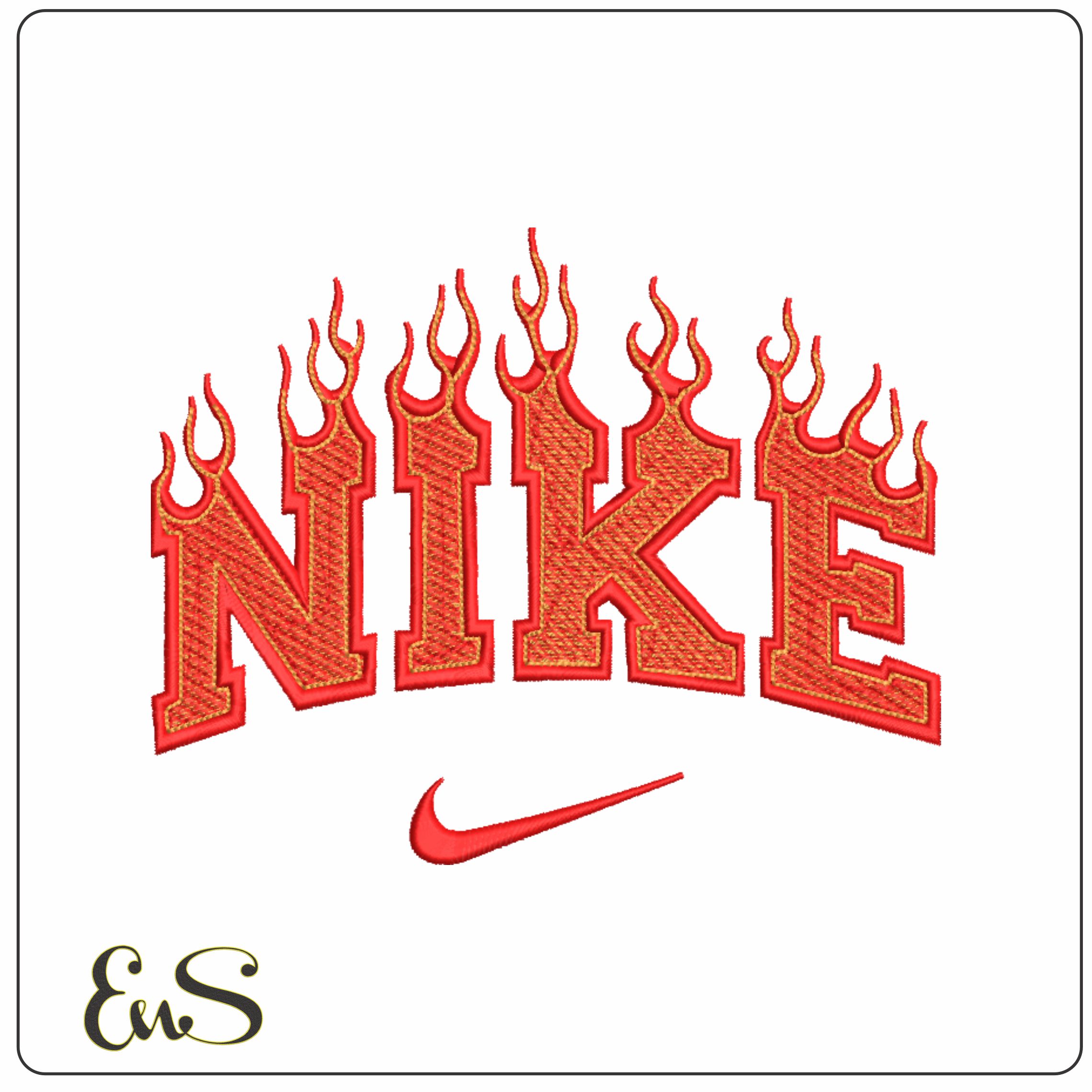 Nike Swoosh Fire - Nike embroidery design file - instant download in a frame