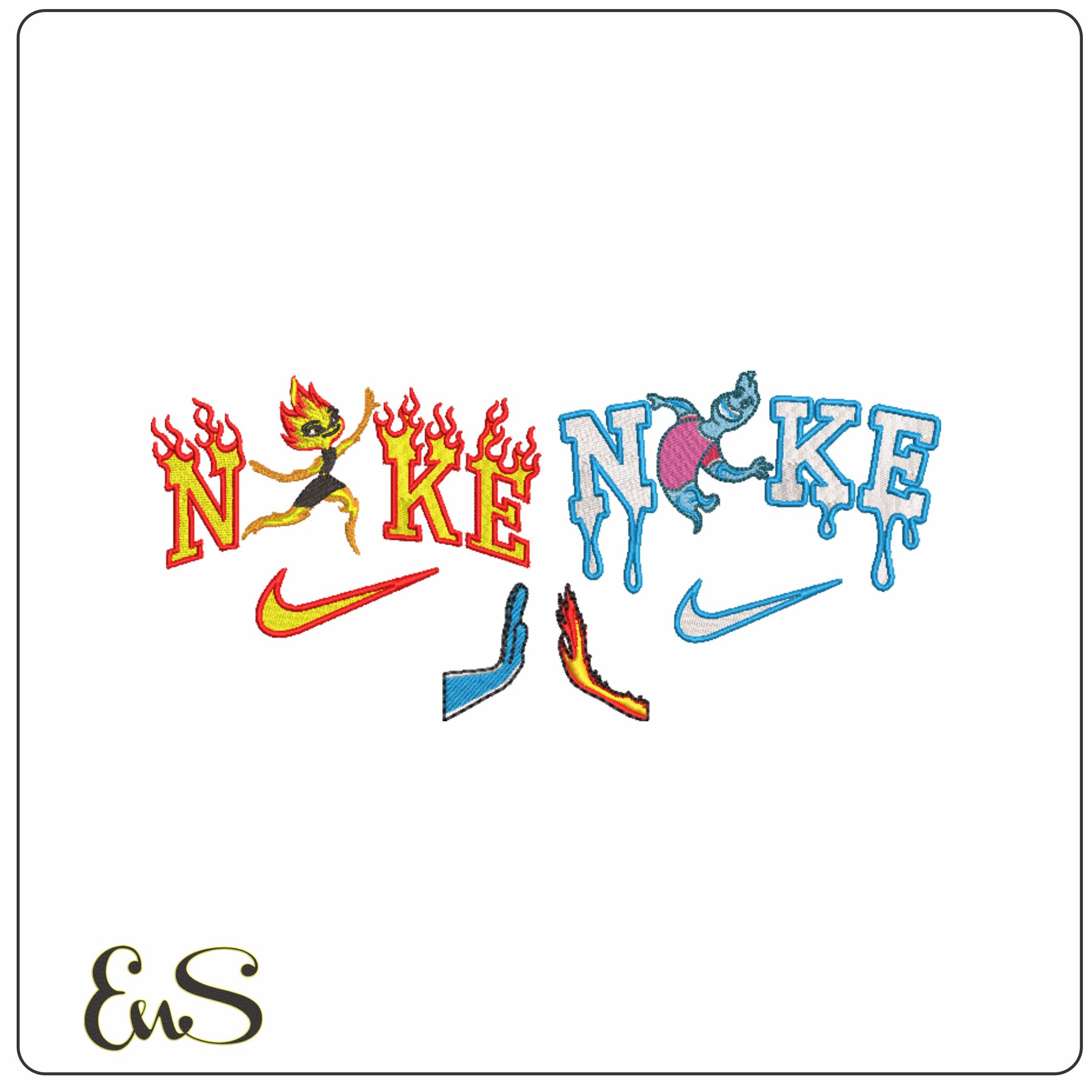 Nike Swoosh Elemental Fire And Water - Nike embroidery design file - instant download in a frame