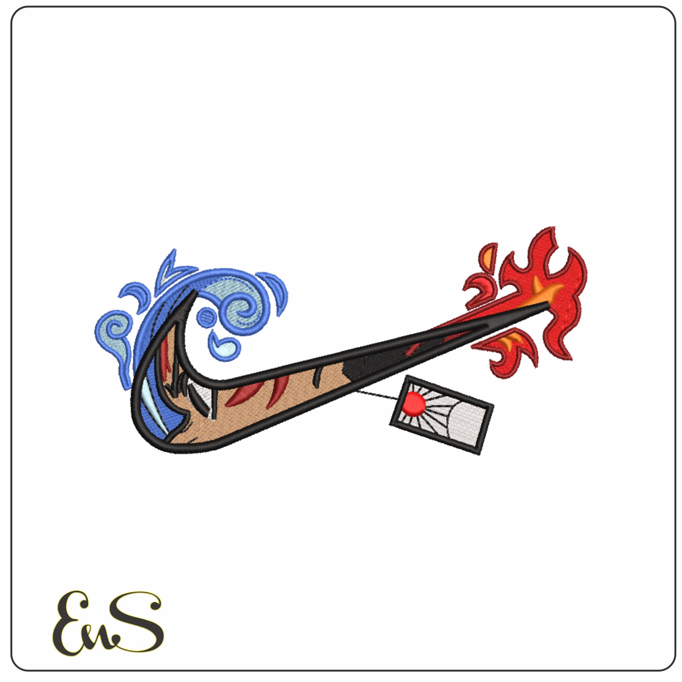 Swoosh Elemental Fire And Water Anime - Nike embroidery design file - instant download in a frame