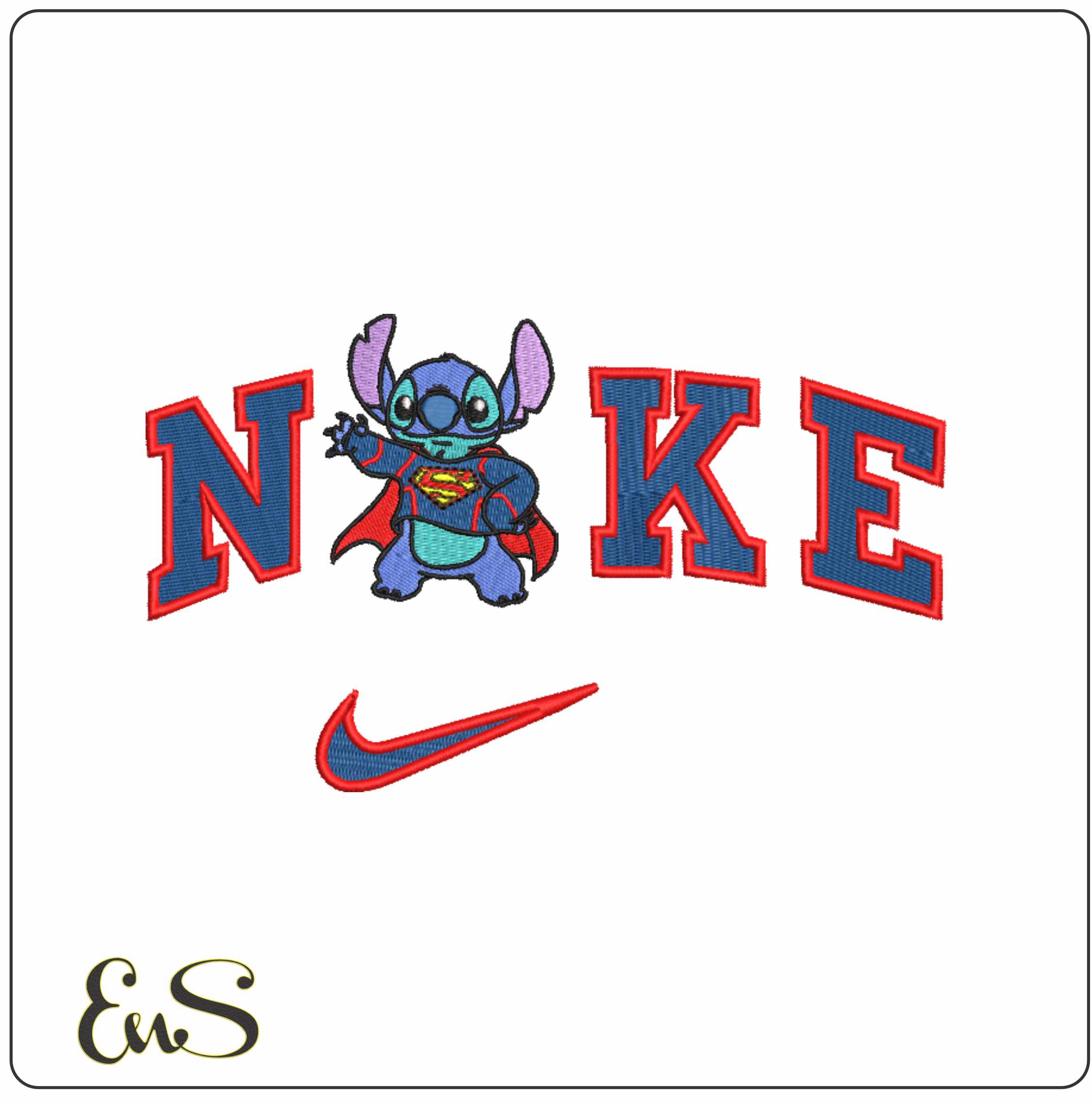 Nike Swoosh Stitch Superman - Nike embroidery design file - instant download in a frame
