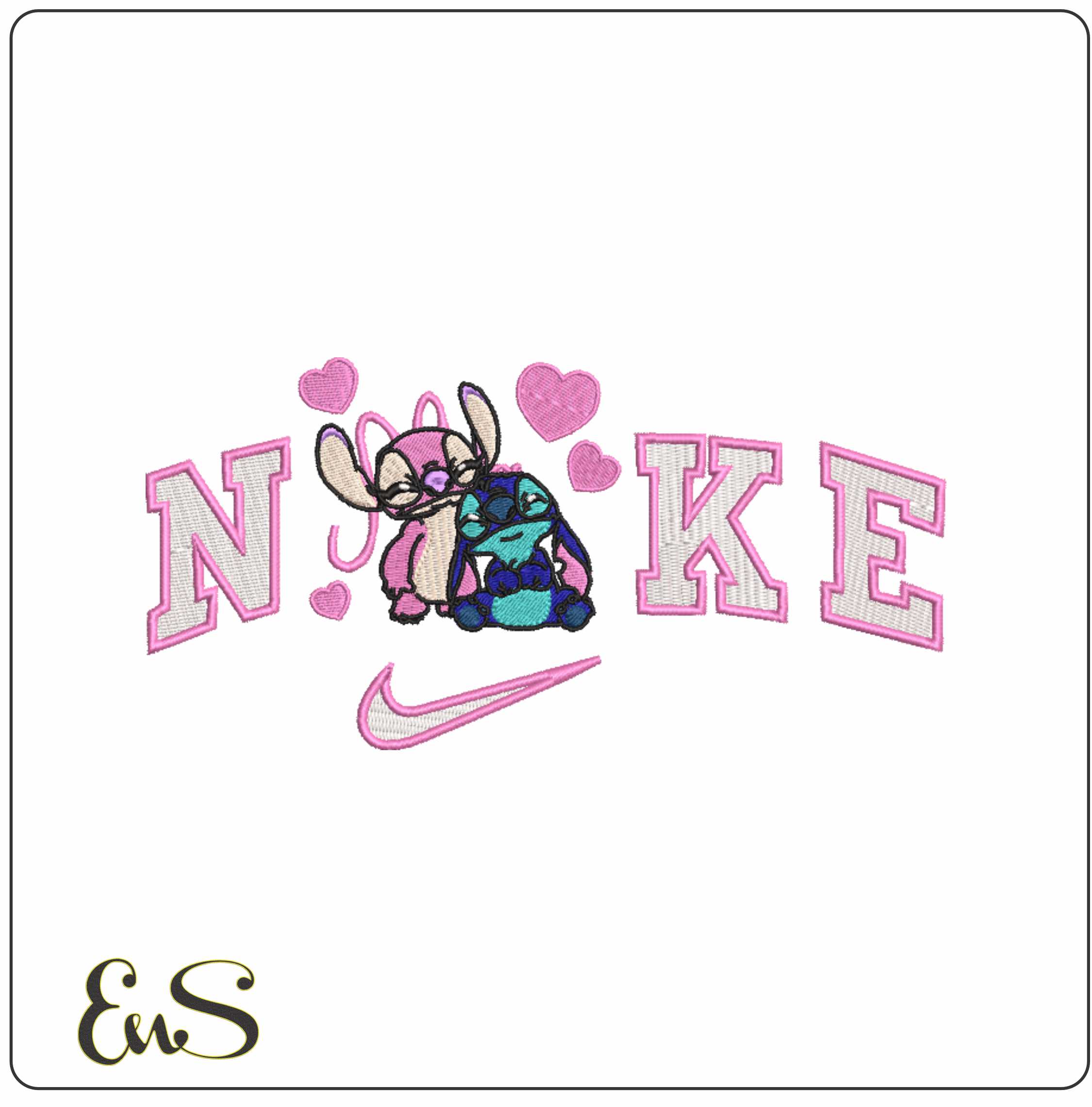 Nike Swoosh Stitch Angel Cuddle - Nike embroidery design file - instant download in a frame