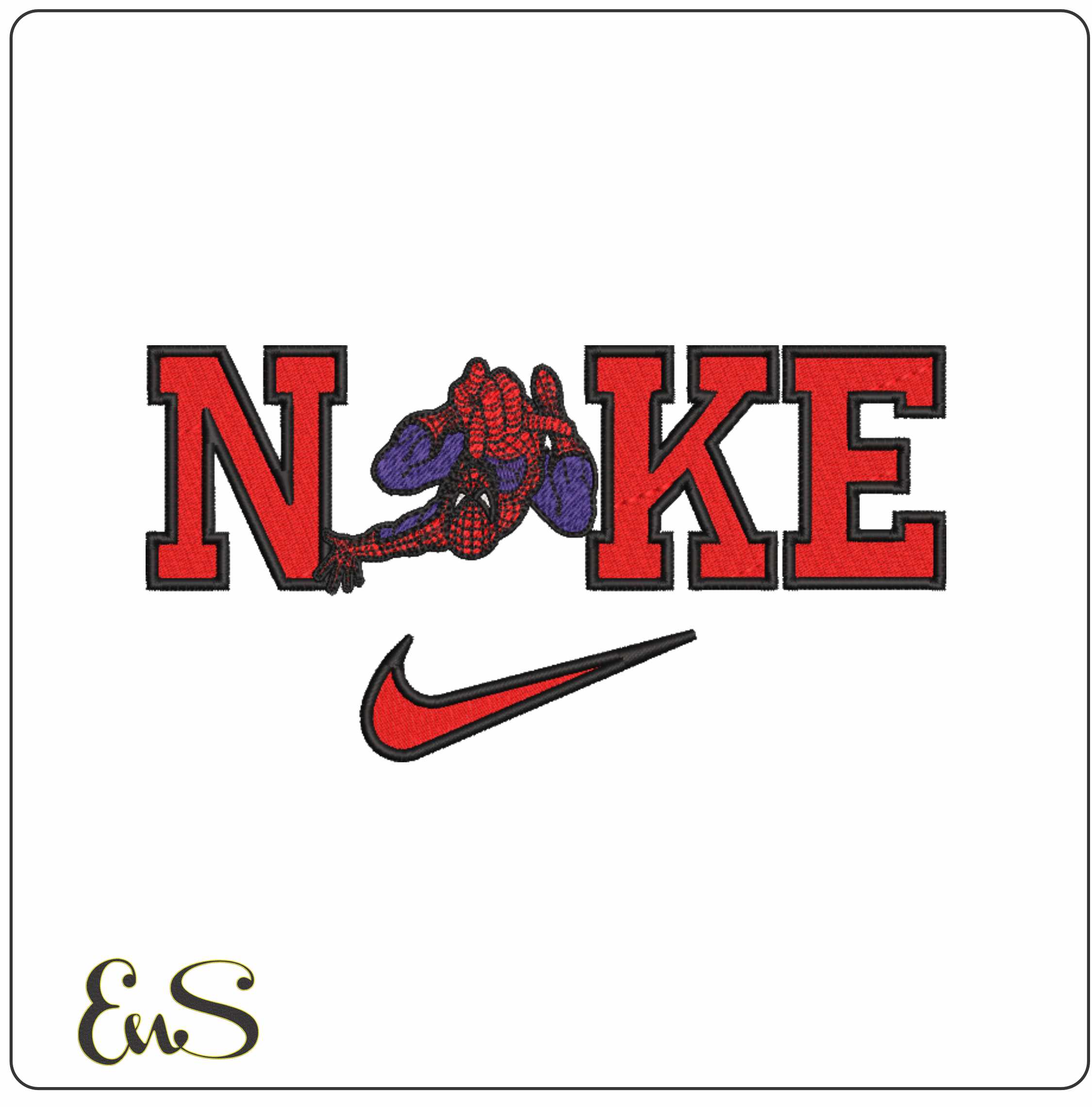 Nike Swoosh Spiderman - Nike embroidery design file - instant download in a frame