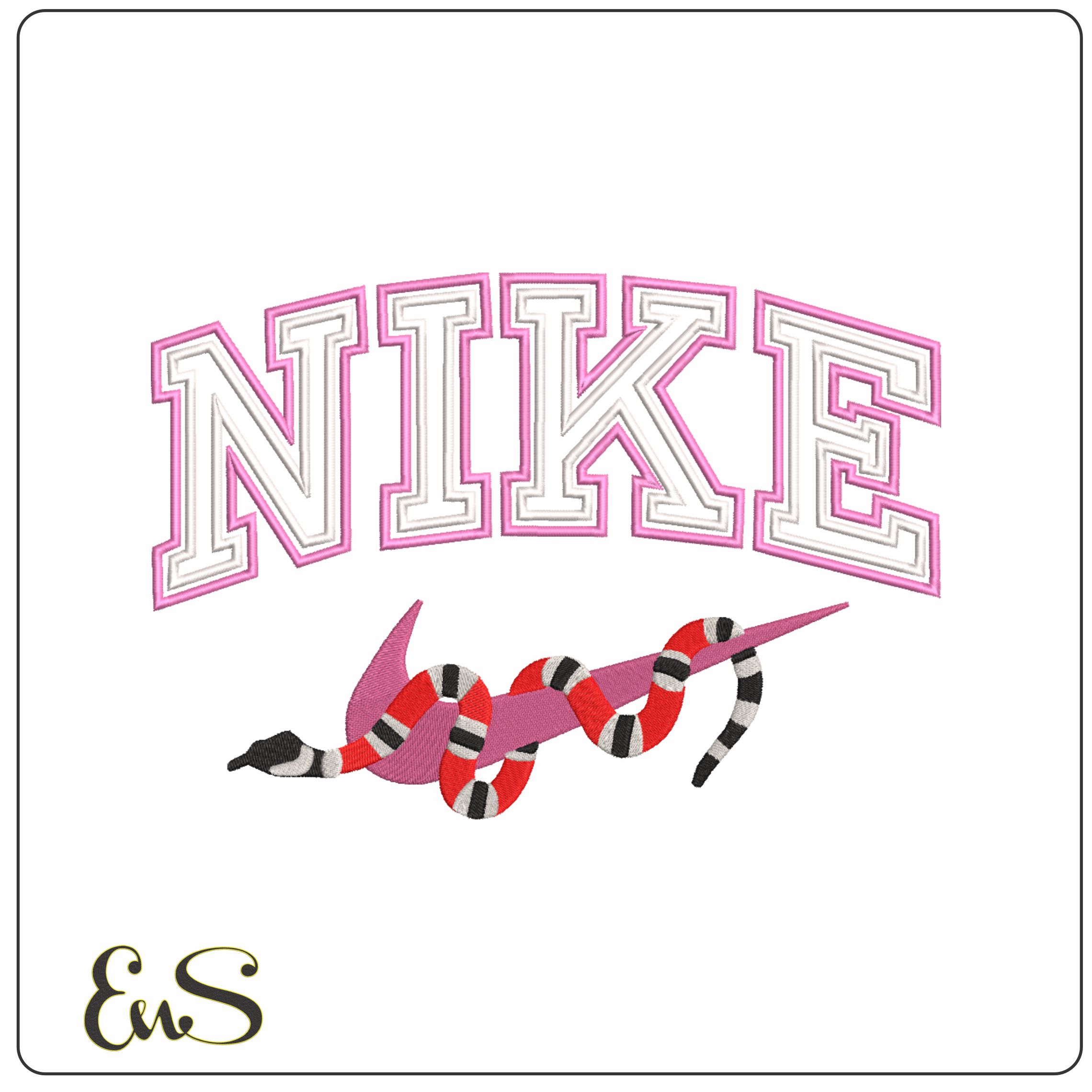 Nike Swoosh Gucci Snake - Nike embroidery design file - instant download in a frame