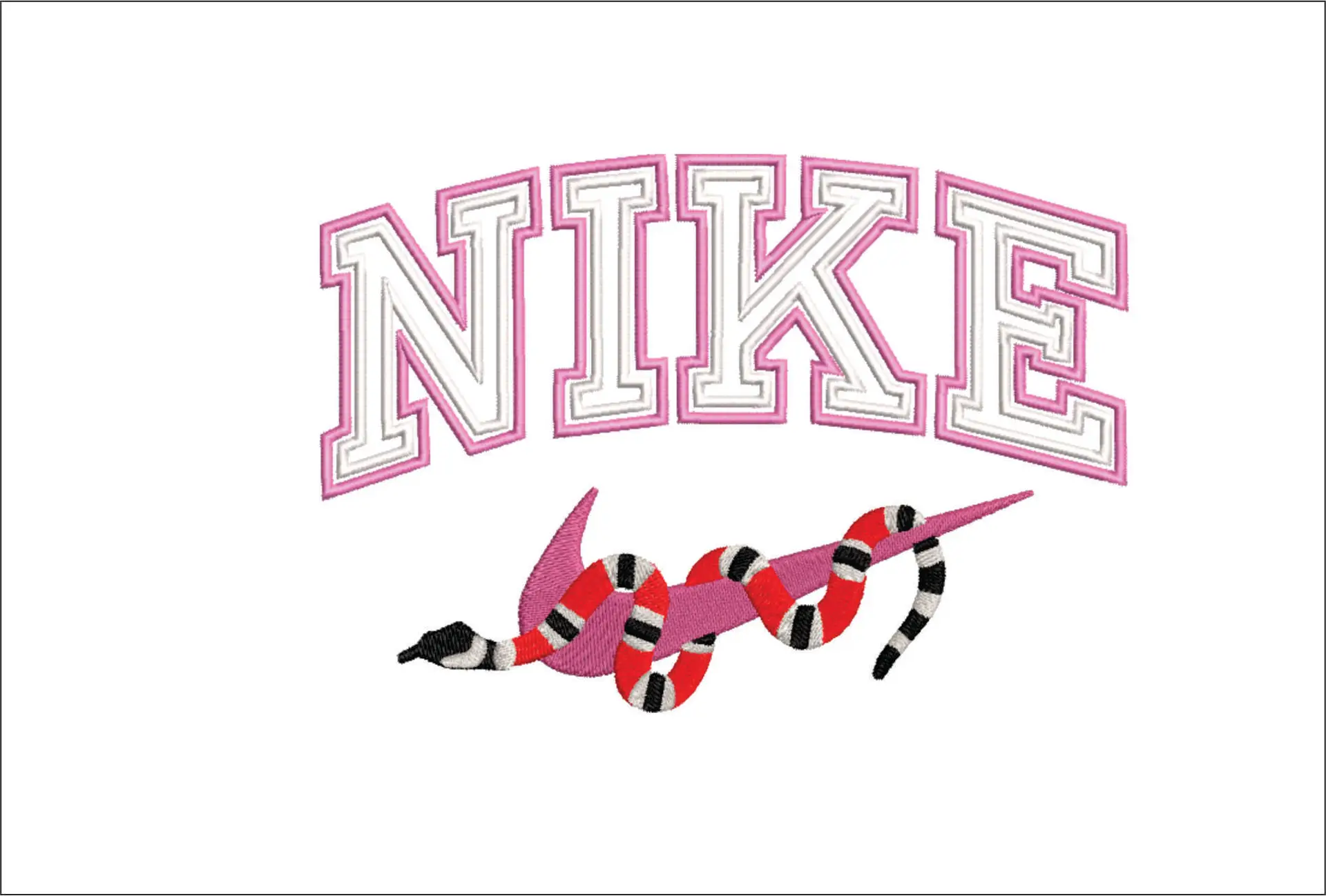 Nike Swoosh Gucci Snake - Nike embroidery design file - instant download in a frame