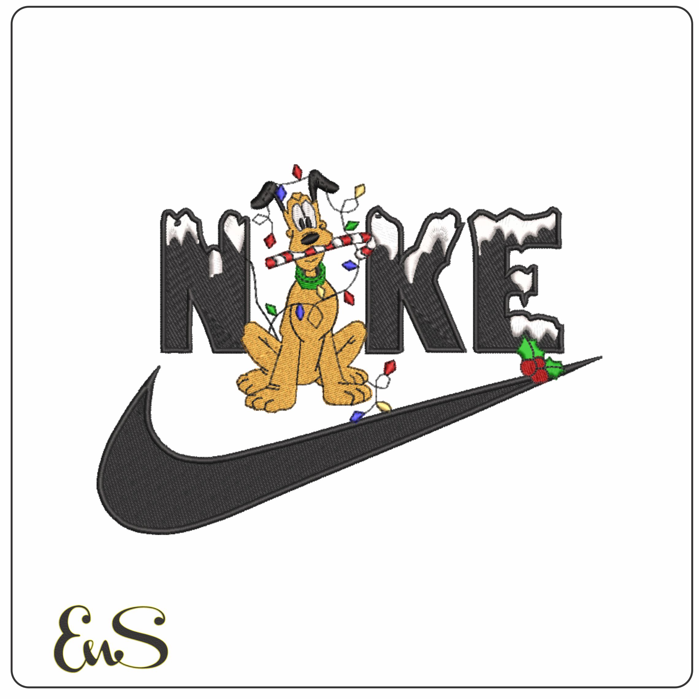 Nike Swoosh Pluto Christmas - Nike Mickey Mouse embroidery design file - instant download in a frame