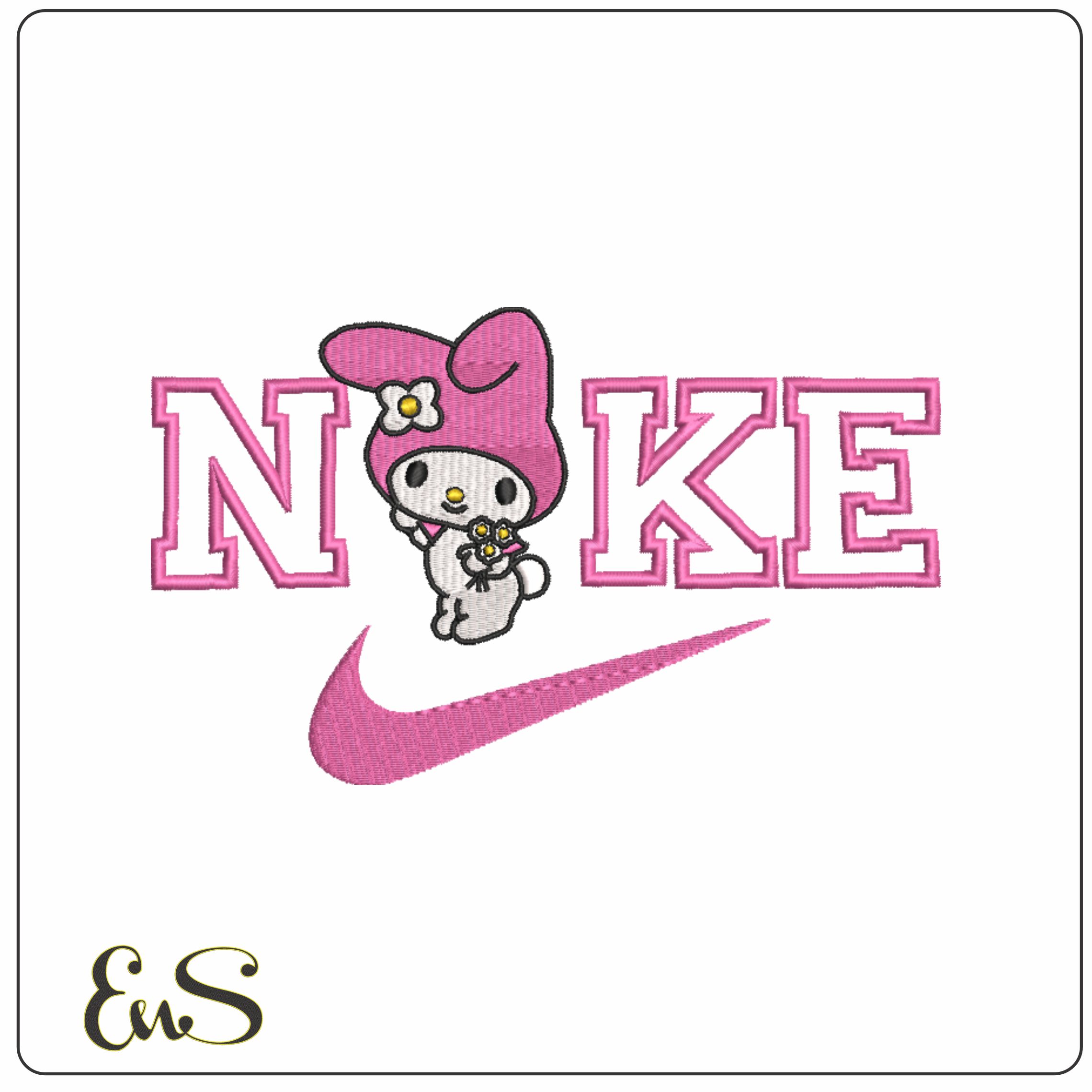Nike Swoosh My Melody Flowers - Nike embroidery design file - instant download