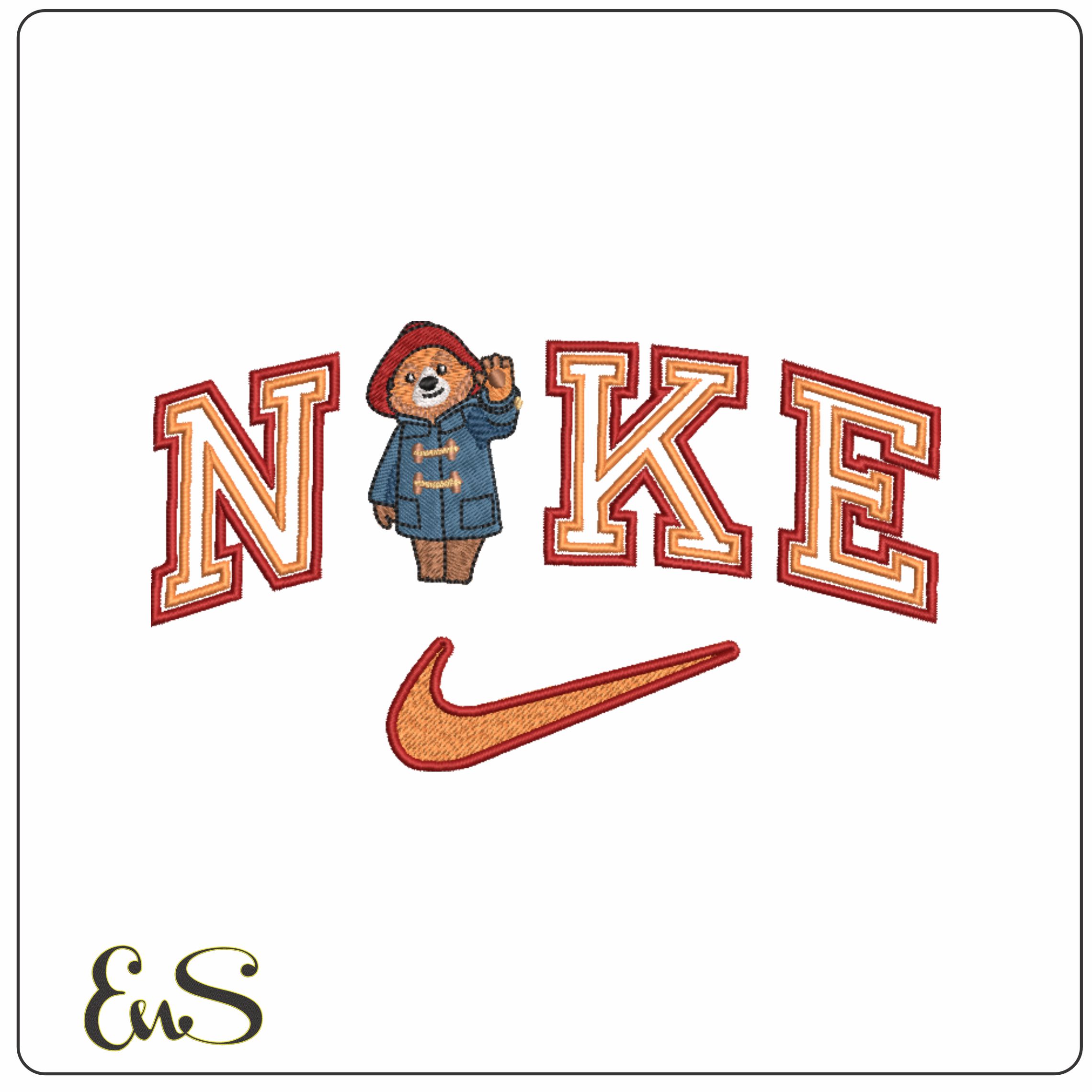Nike Swoosh Paddington Bear - Nike embroidery design file - instant download