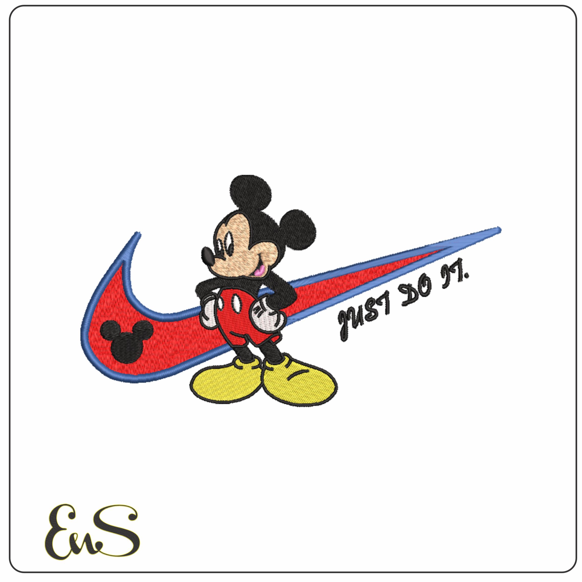 Nike Swoosh Mickey Mouse - Just do It - embroidery design file - instant download in a frame