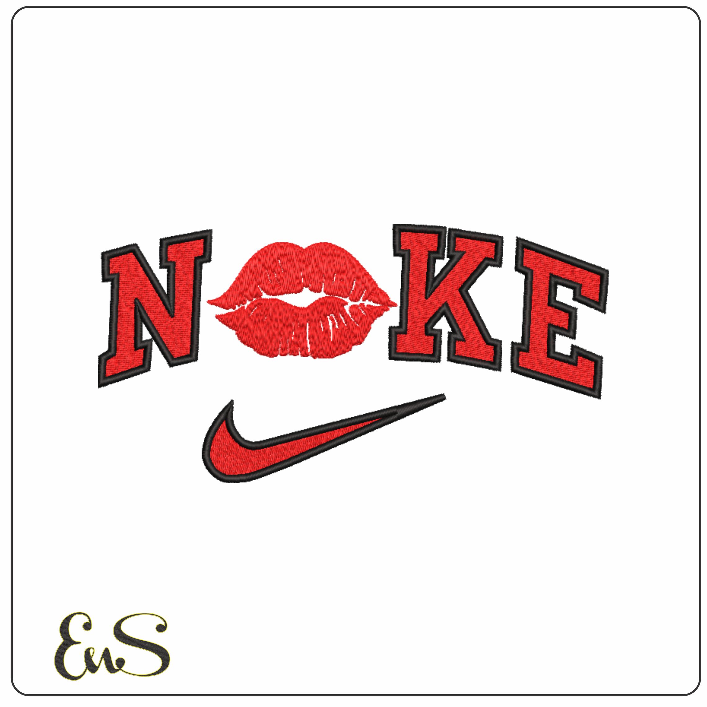 Nike Swoosh Lips Kiss - Nike embroidery design file - instant download