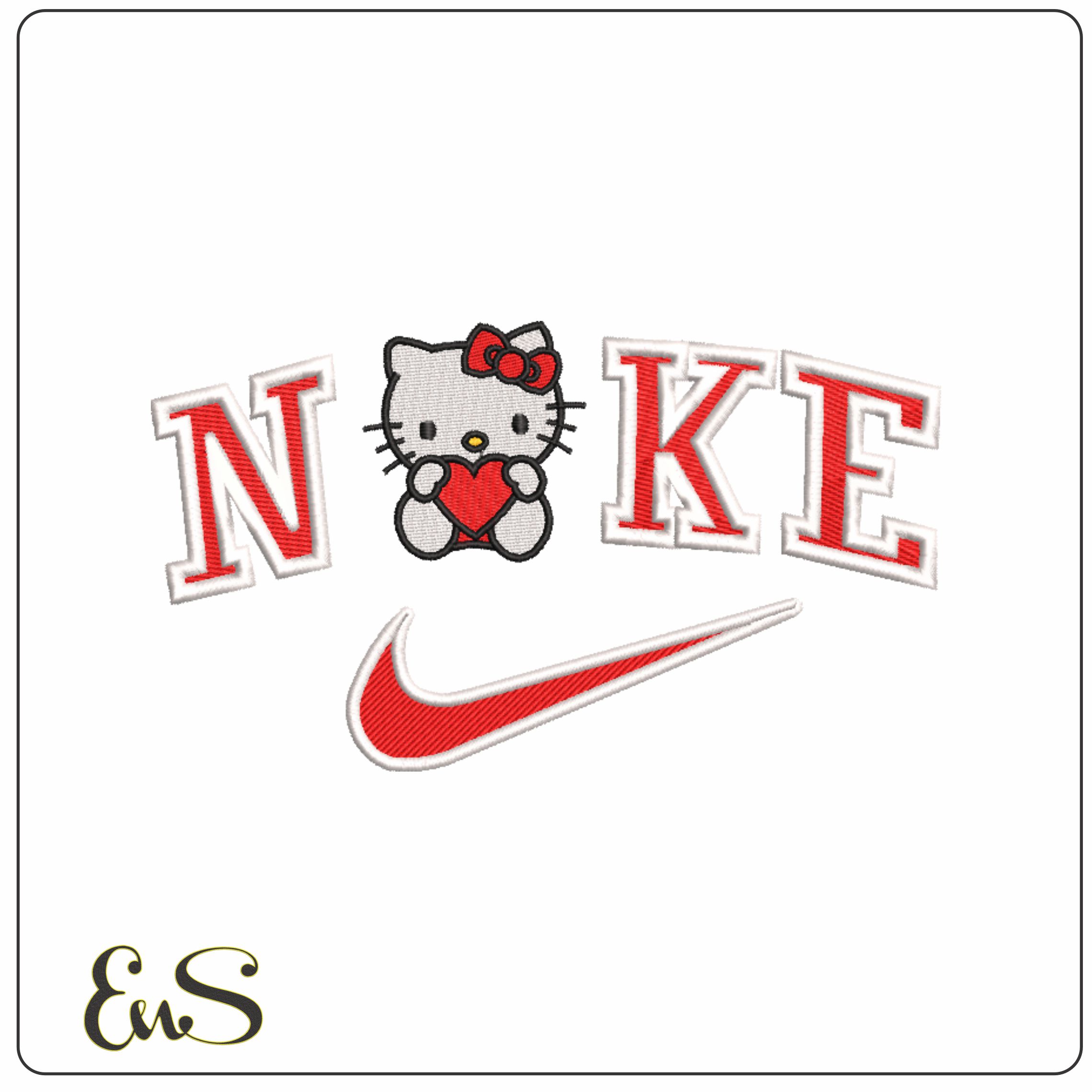 Nike Swoosh Hello Kitty Love Heart - embroidery design file - instant download