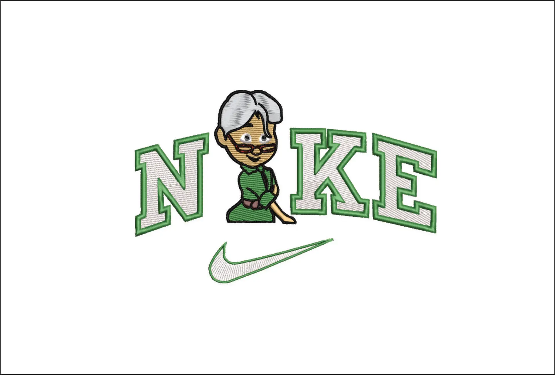 Nike Swoosh Up Grandma Ellie - Disney Cartoon embroidery design file - instant download