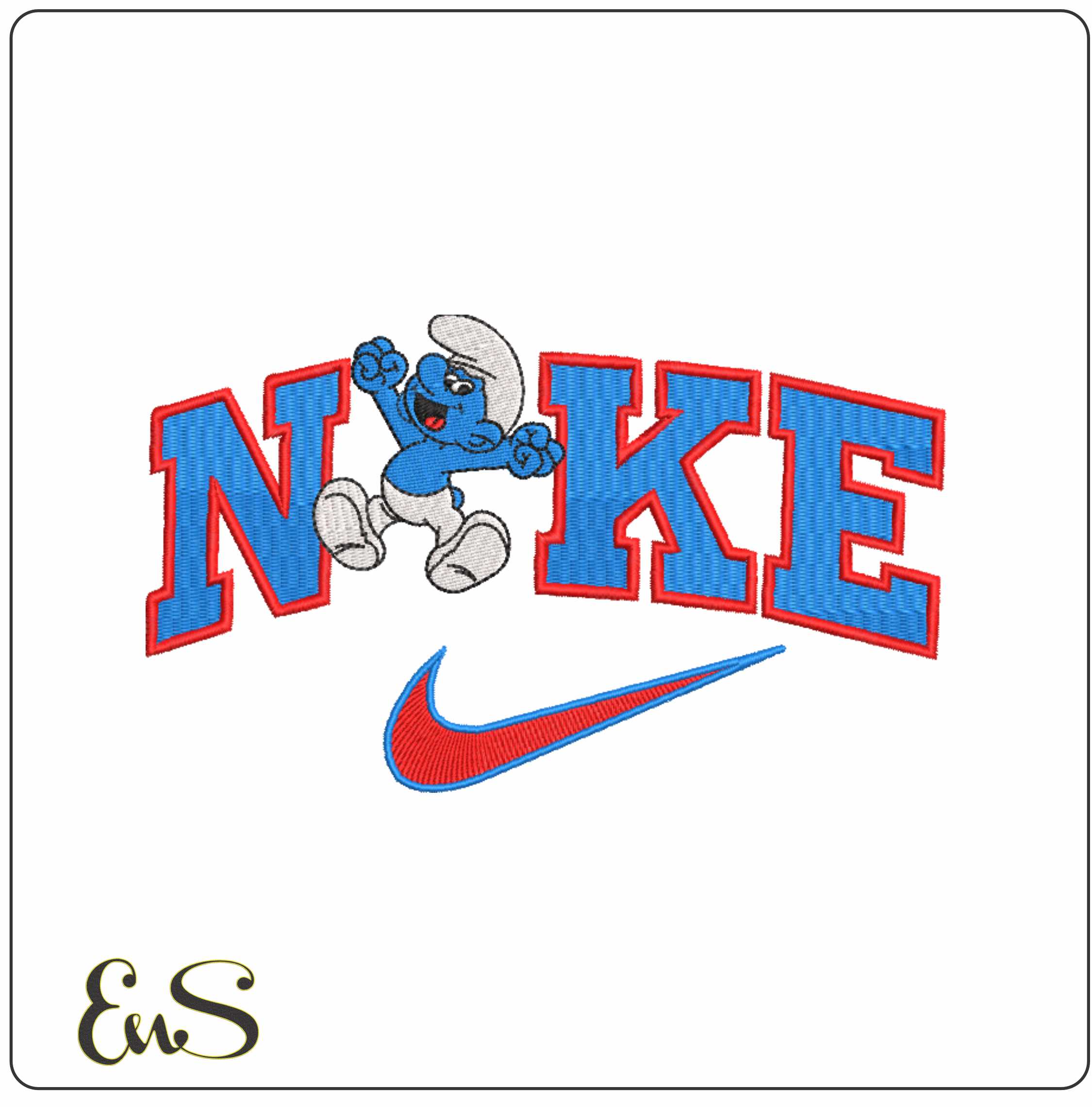 Nike Swoosh Smurf Jumping - Cartoon embroidery design file - instant download