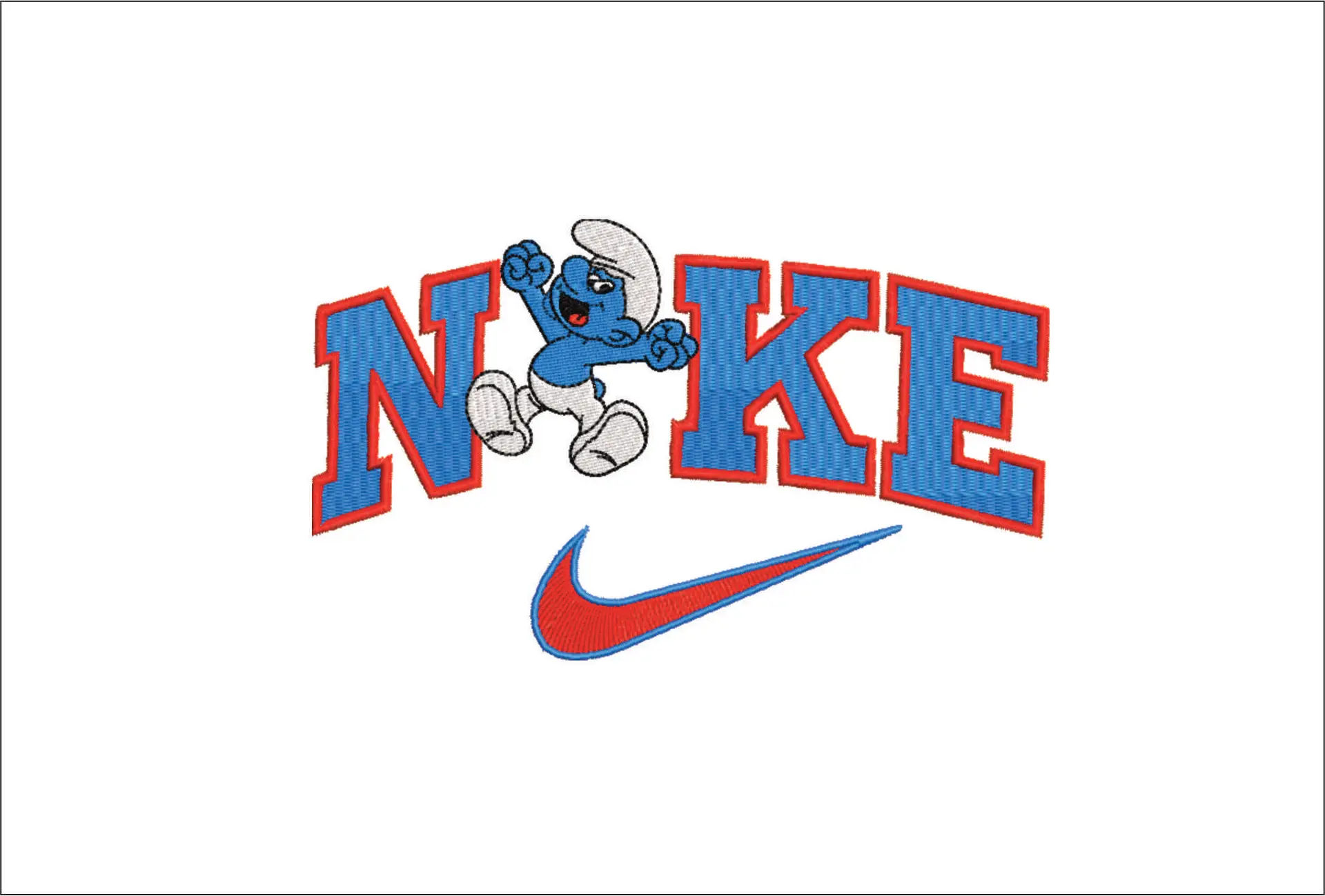 Nike Swoosh Smurf Jumping - Cartoon embroidery design file - instant download