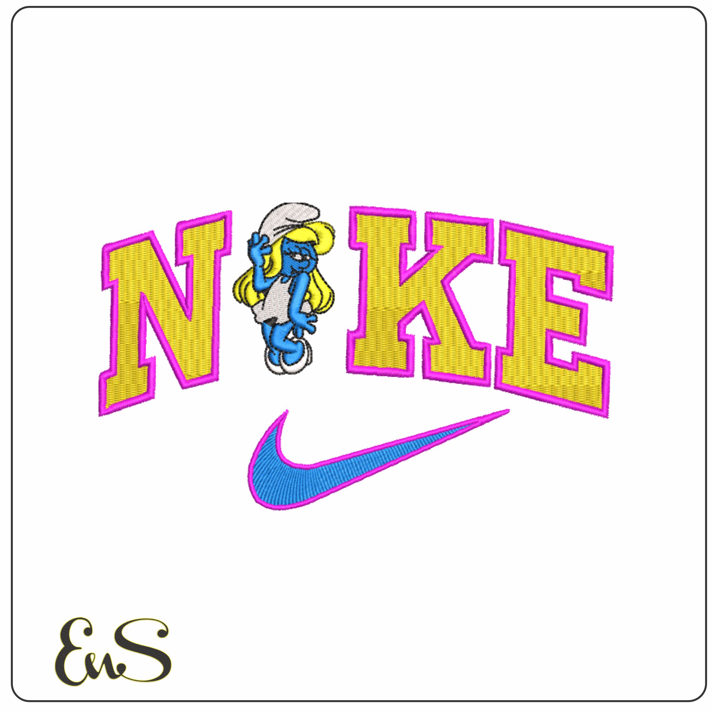 Nike Swoosh Smurfette - Cartoon embroidery design file - instant download