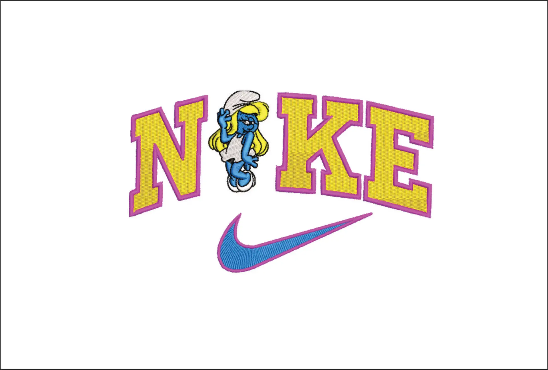 Nike Swoosh Smurfette - Cartoon embroidery design file - instant download