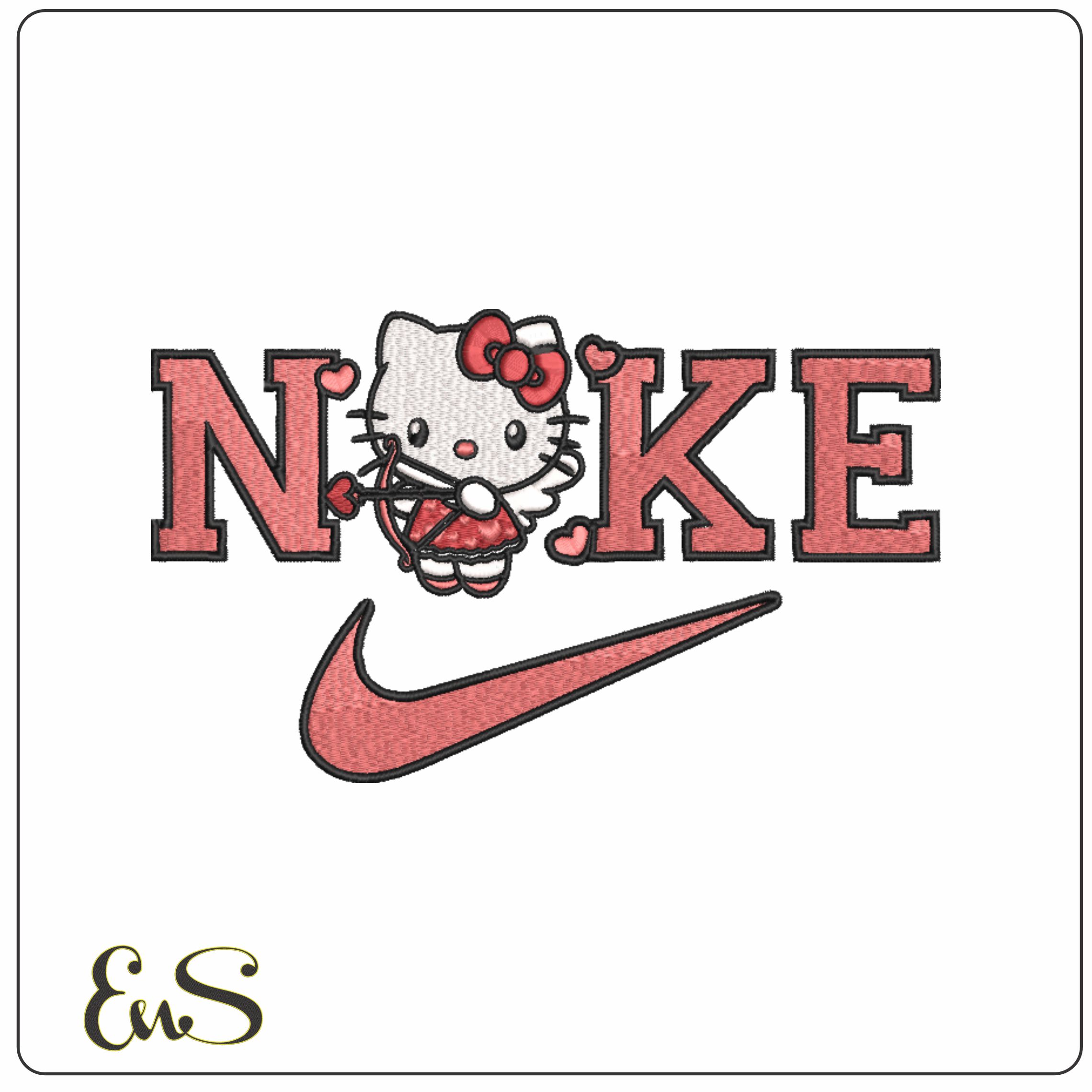 Nike Swoosh Hello Kitty Cupid Love Heart - embroidery design file - instant download