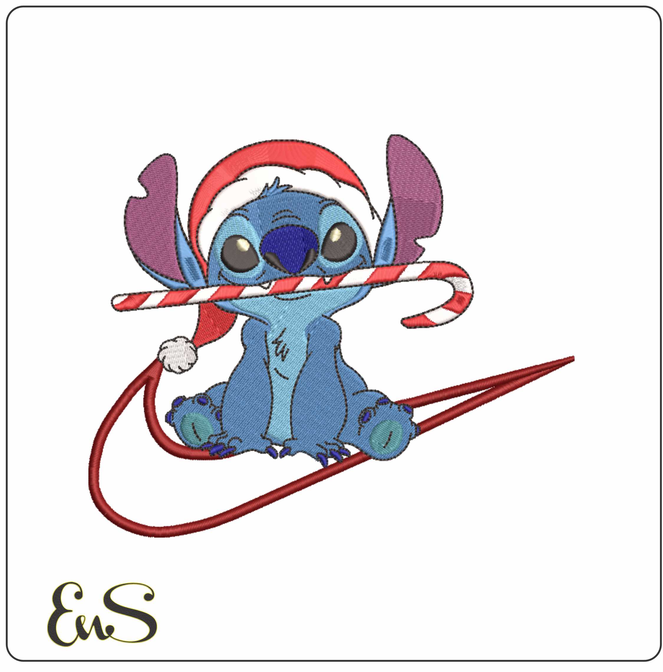 Nike Swoosh Candy Cane Christmas Stitch - Nike embroidery design file - instant download in a frame
