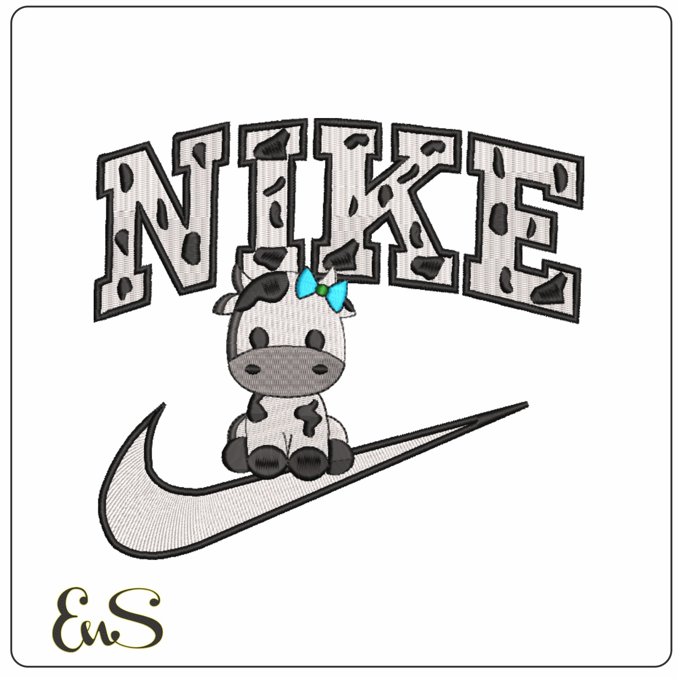 Nike Swoosh Cow with Bow - Nike embroidery design file - instant download in a frame