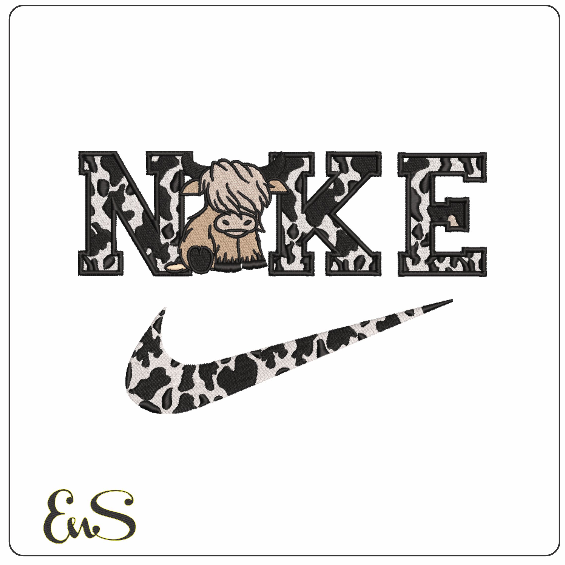 Nike Swoosh Highland Cow- Nike embroidery design file - instant download in a frame