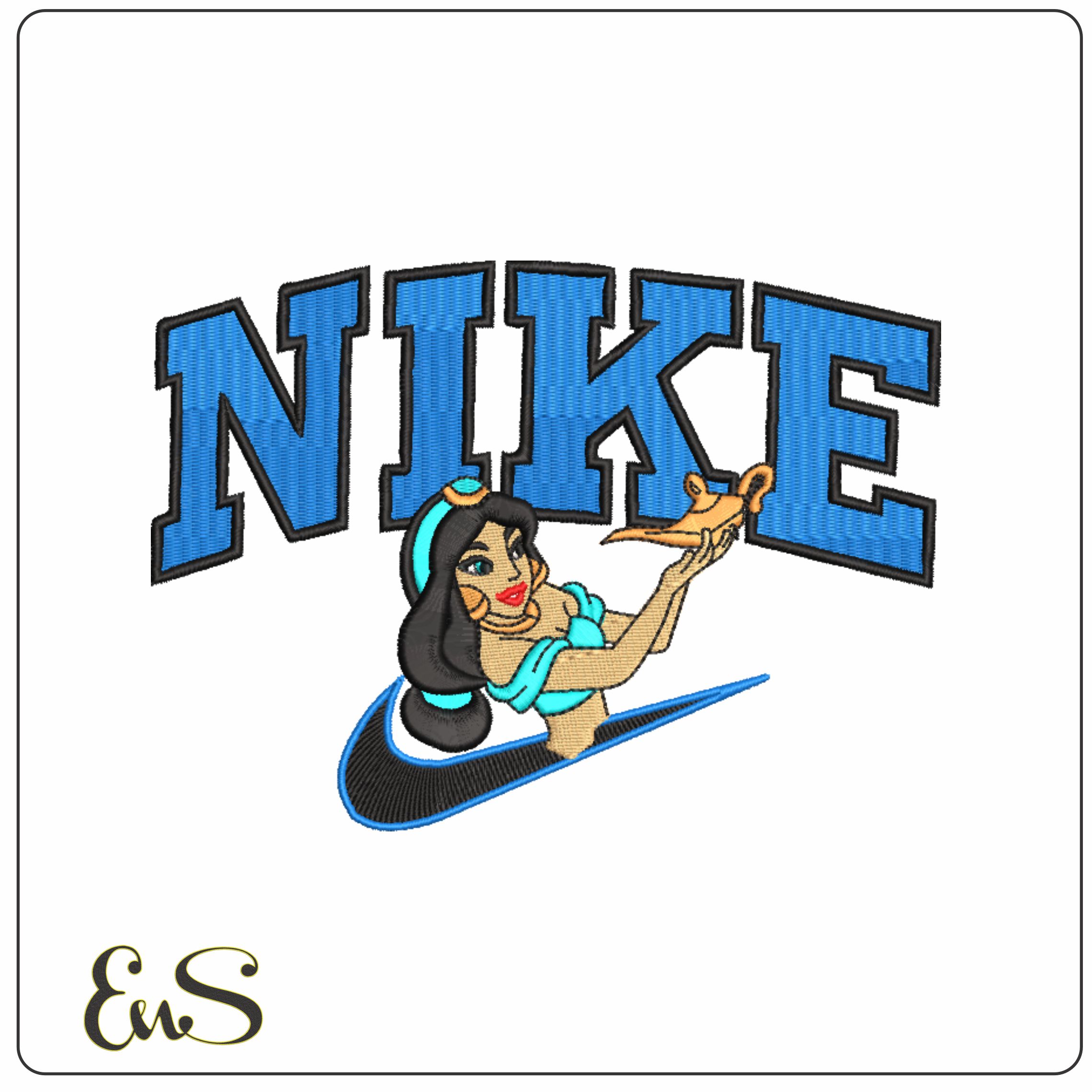 Nike Swoosh Princess Jasmine - Aladdin Disney Cartoon embroidery design file - instant download