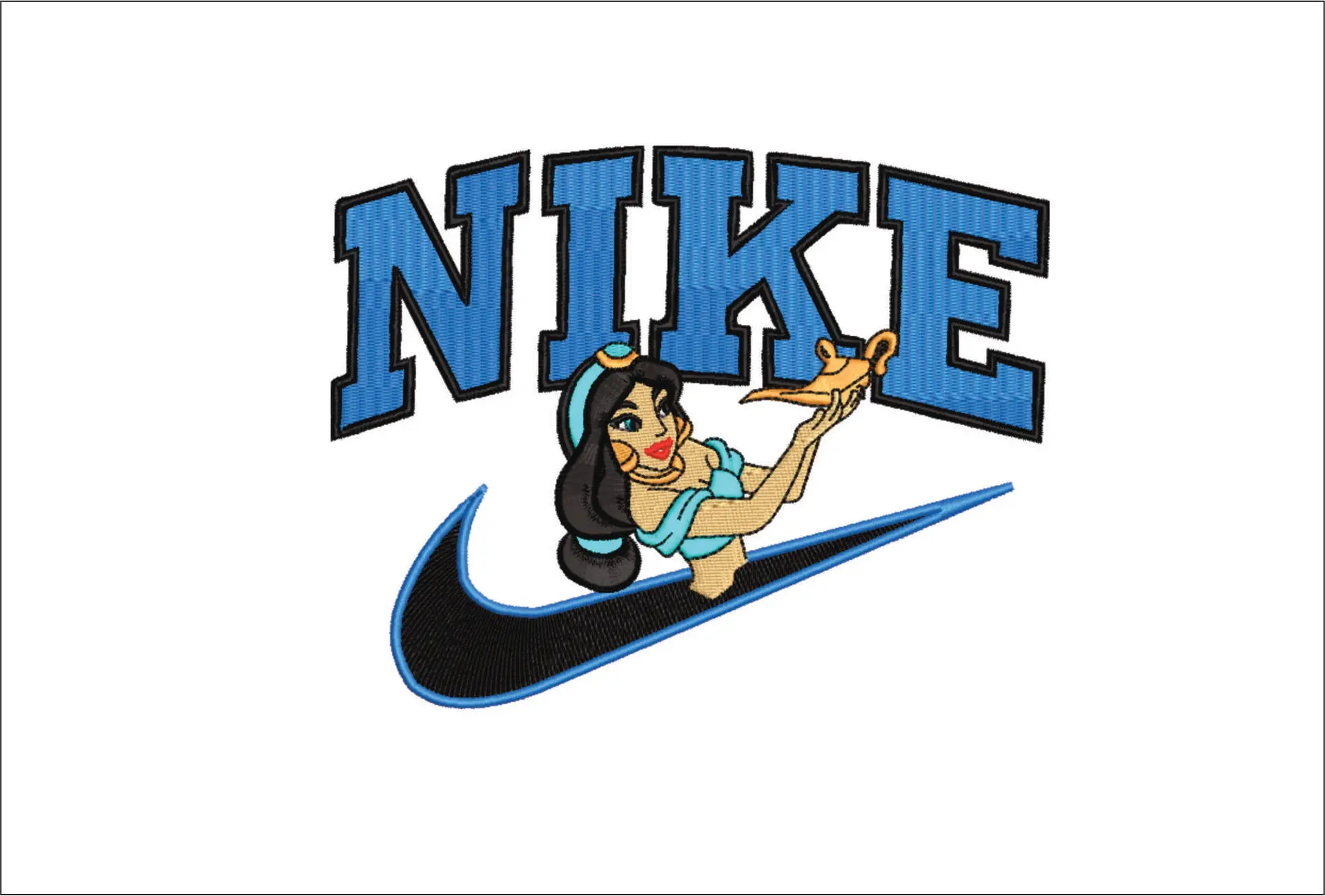 Nike Swoosh Princess Jasmine - Aladdin Disney Cartoon embroidery design file - instant download