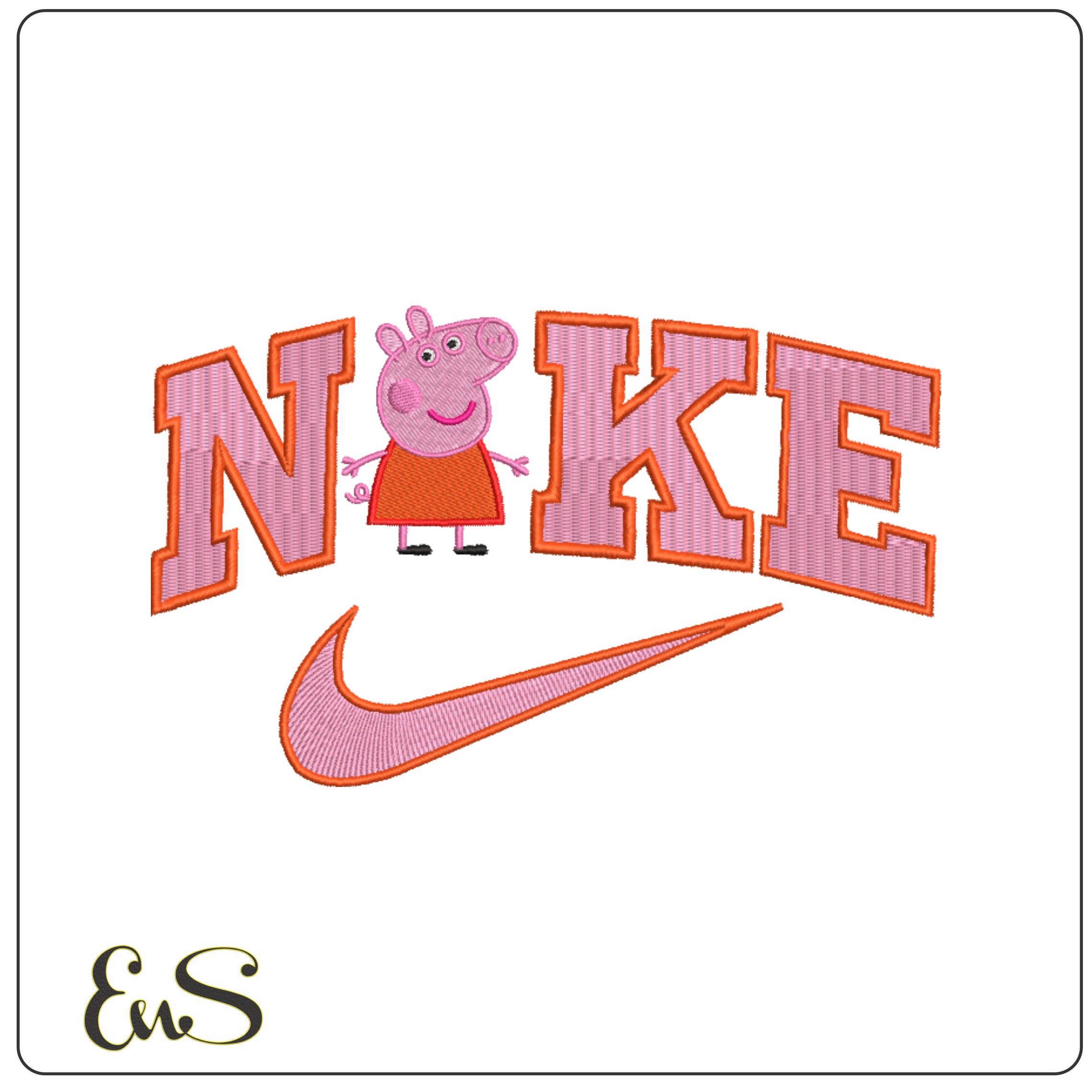 Nike Swoosh Peppa Pig - Cartoon embroidery design file - instant download