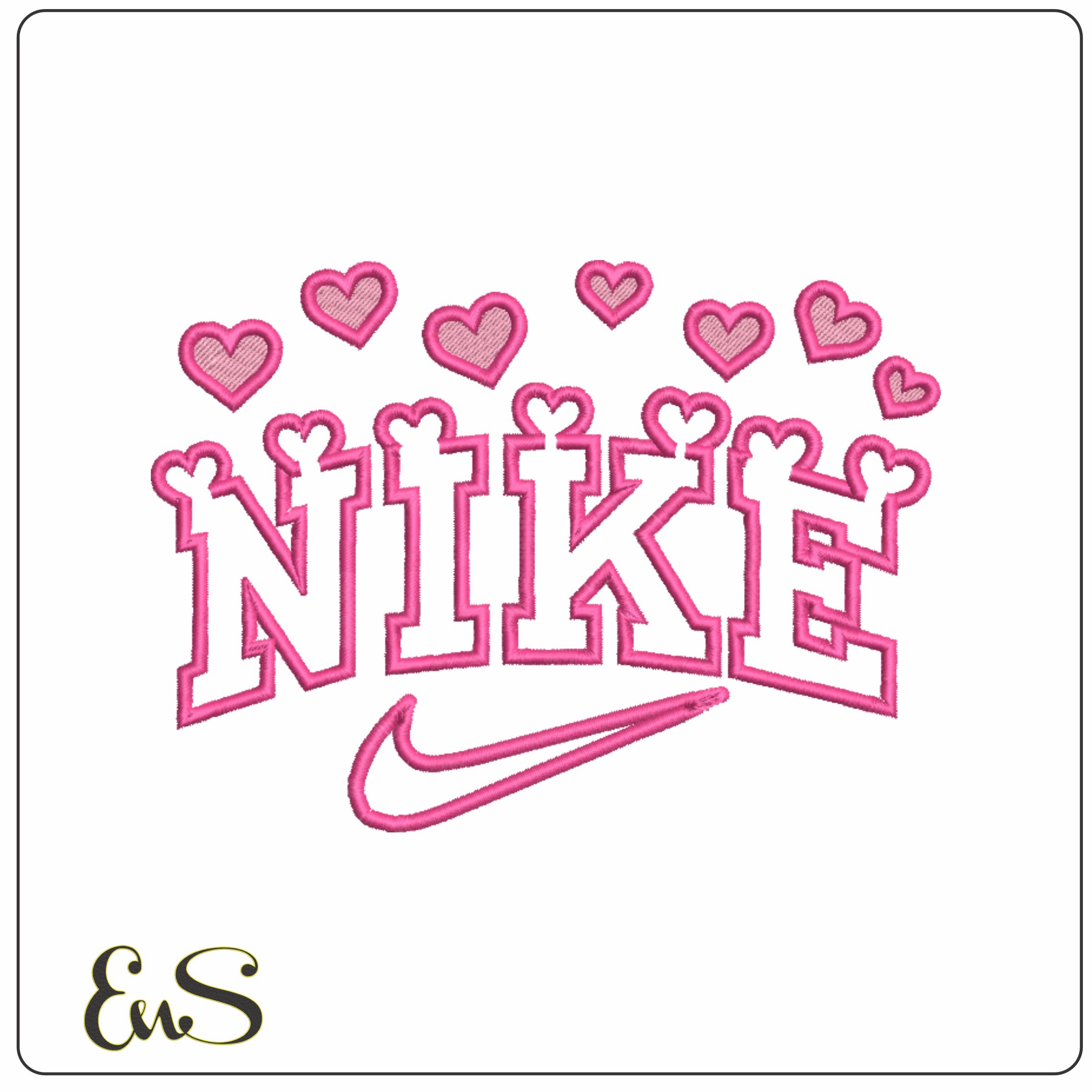 Nike Swoosh Hearts - Cartoon embroidery design file - instant download