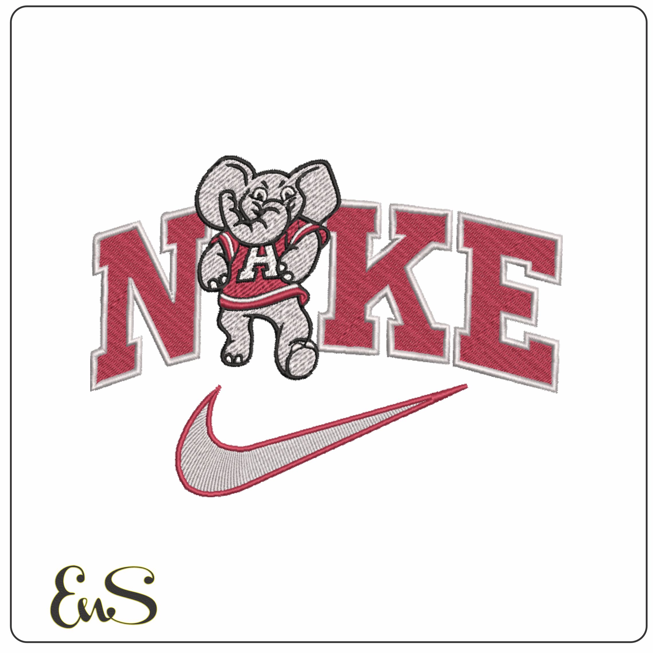 Nike Swoosh Alabama Elephant A's - NCAA embroidery design file - instant download