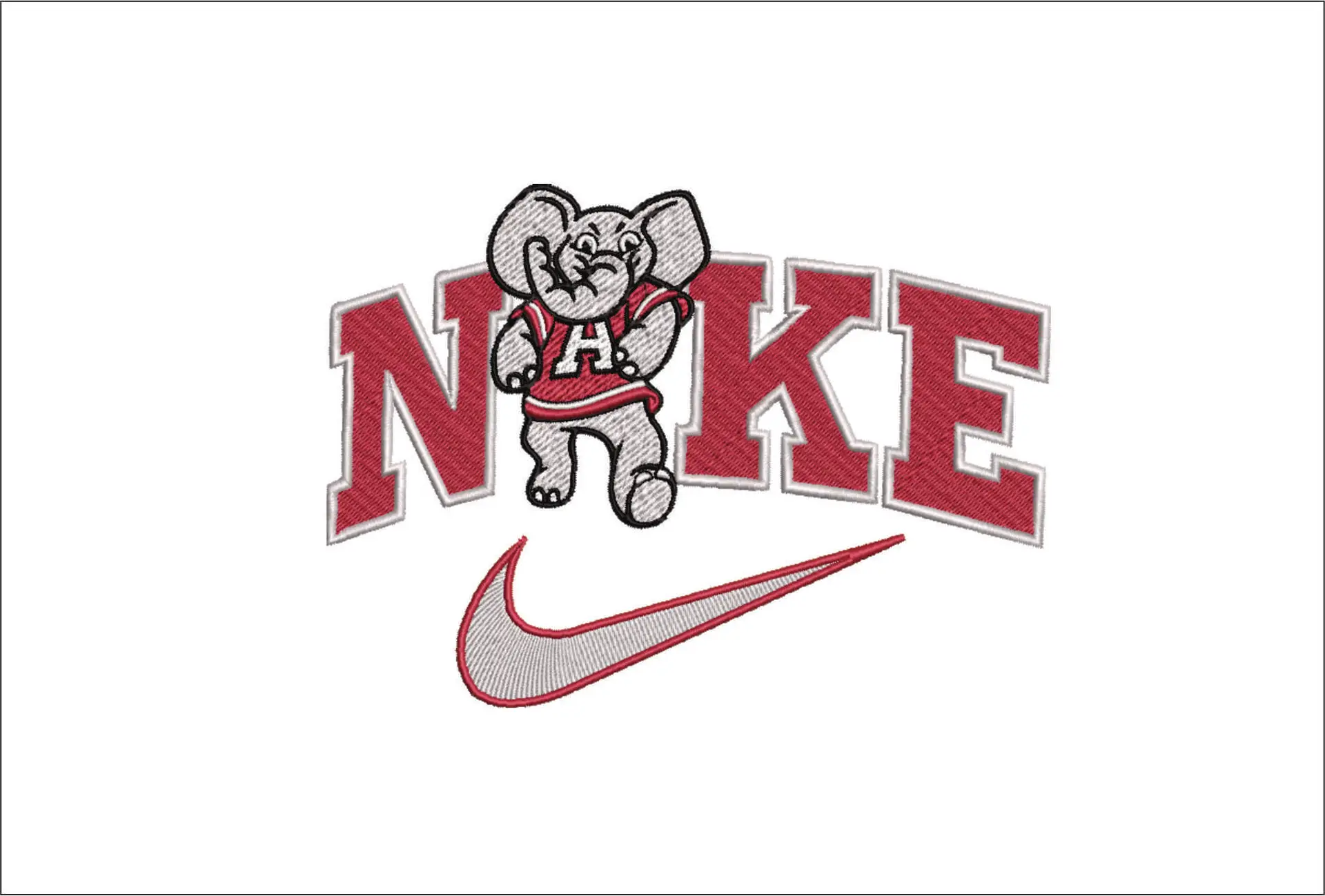Nike Swoosh Alabama Elephant A's - NCAA embroidery design file - instant download